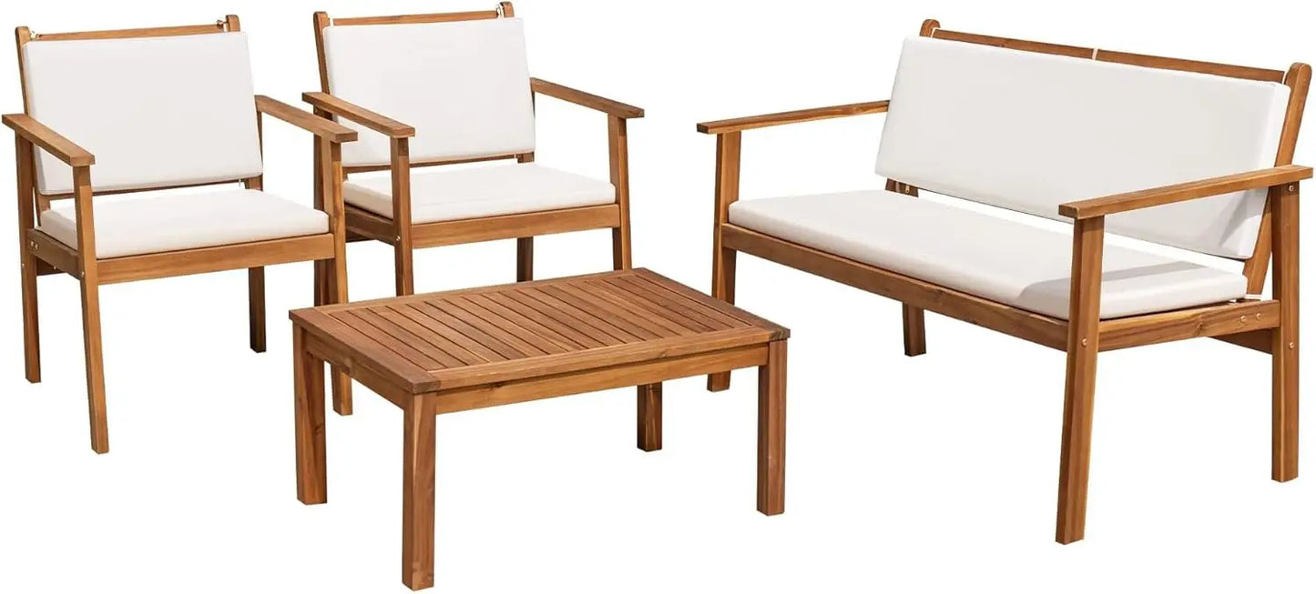 Flamaker 3-Piece Acacia Patio Set With Coffee Table And Cushions