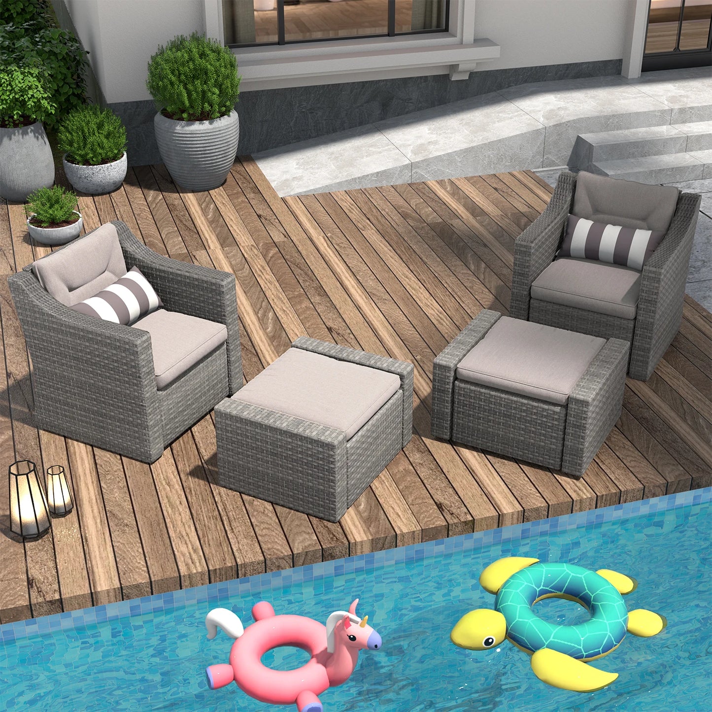 All-Weather Outdoor Patio Furniture Set Wicker Rattan Sectional With Cushions