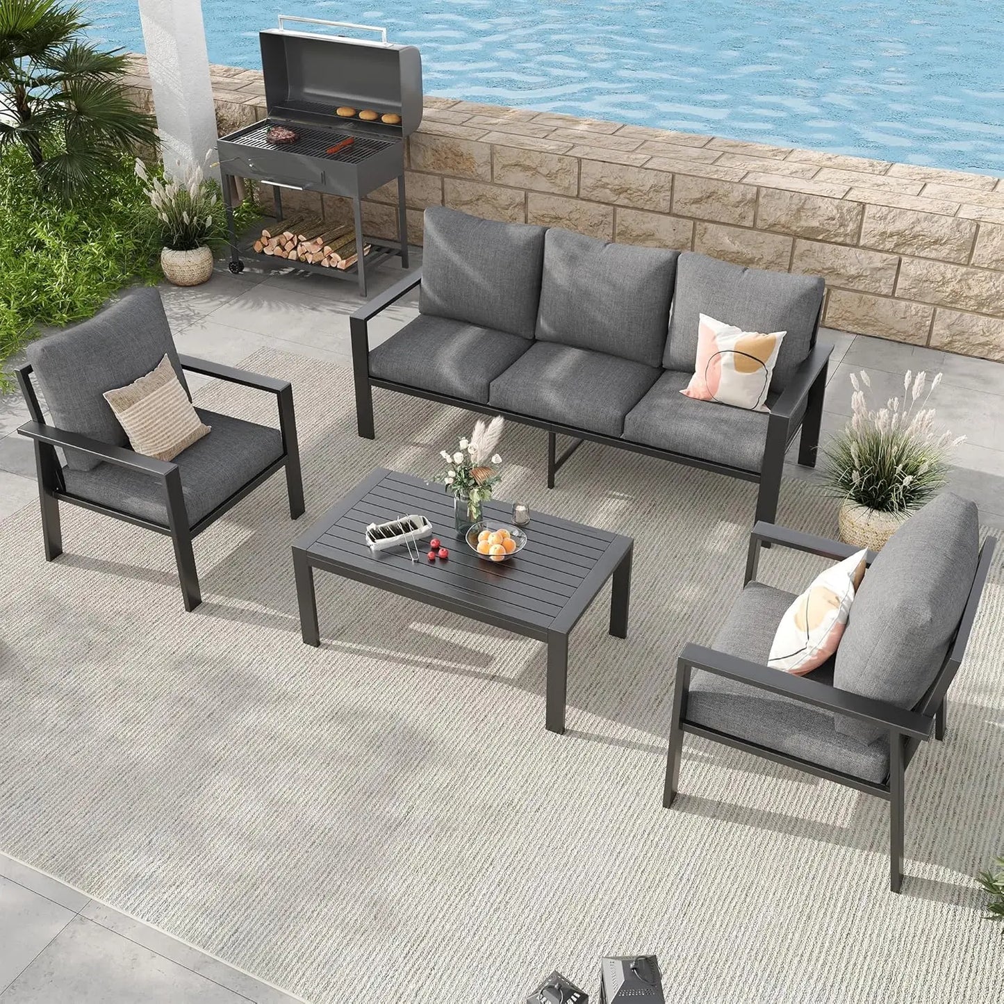 All Weather Aluminum Outdoor Patio Furniture Set With Coffee Table