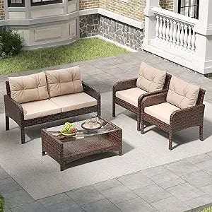 Balcony Furniture Five Piece Patio Conversation Set PE Wicker Outdoor
