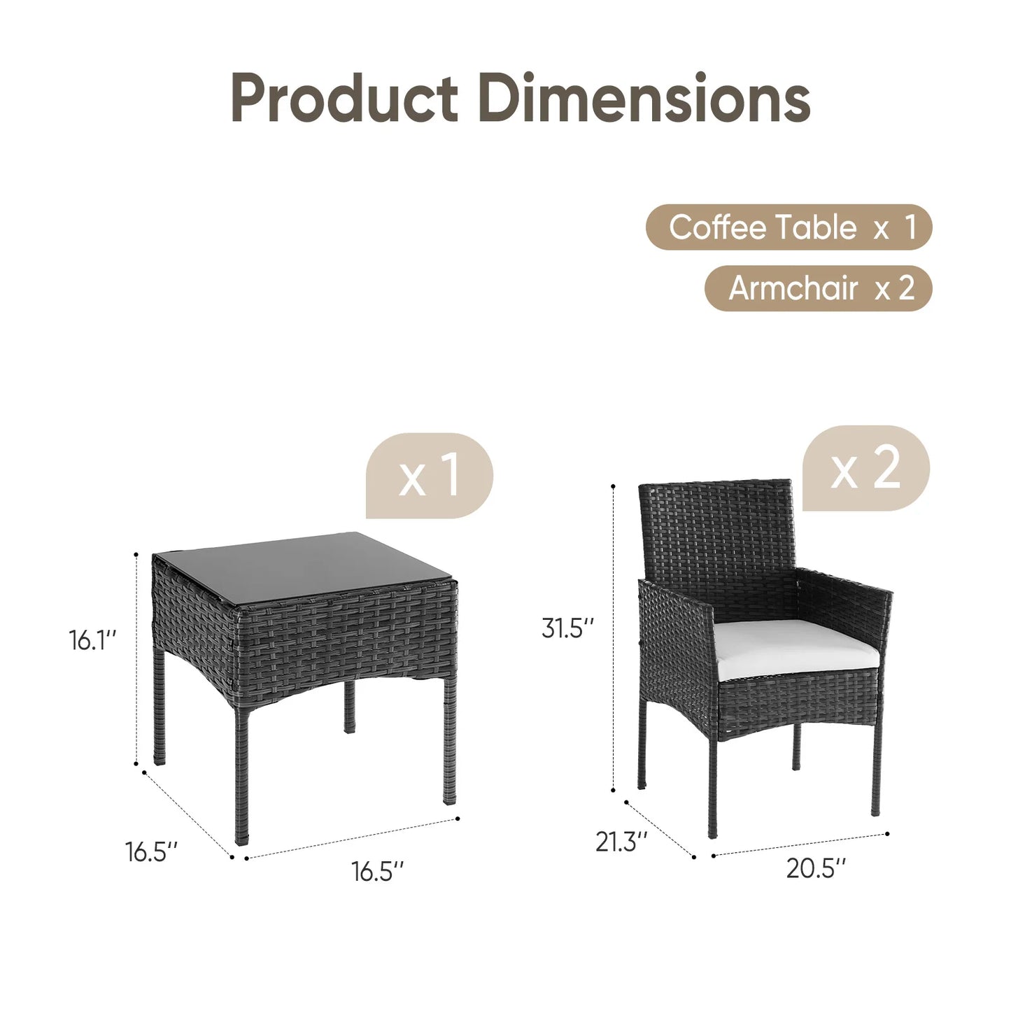 JHK All-Weather Wicker Outdoor Patio Bistro Set With Glass Table