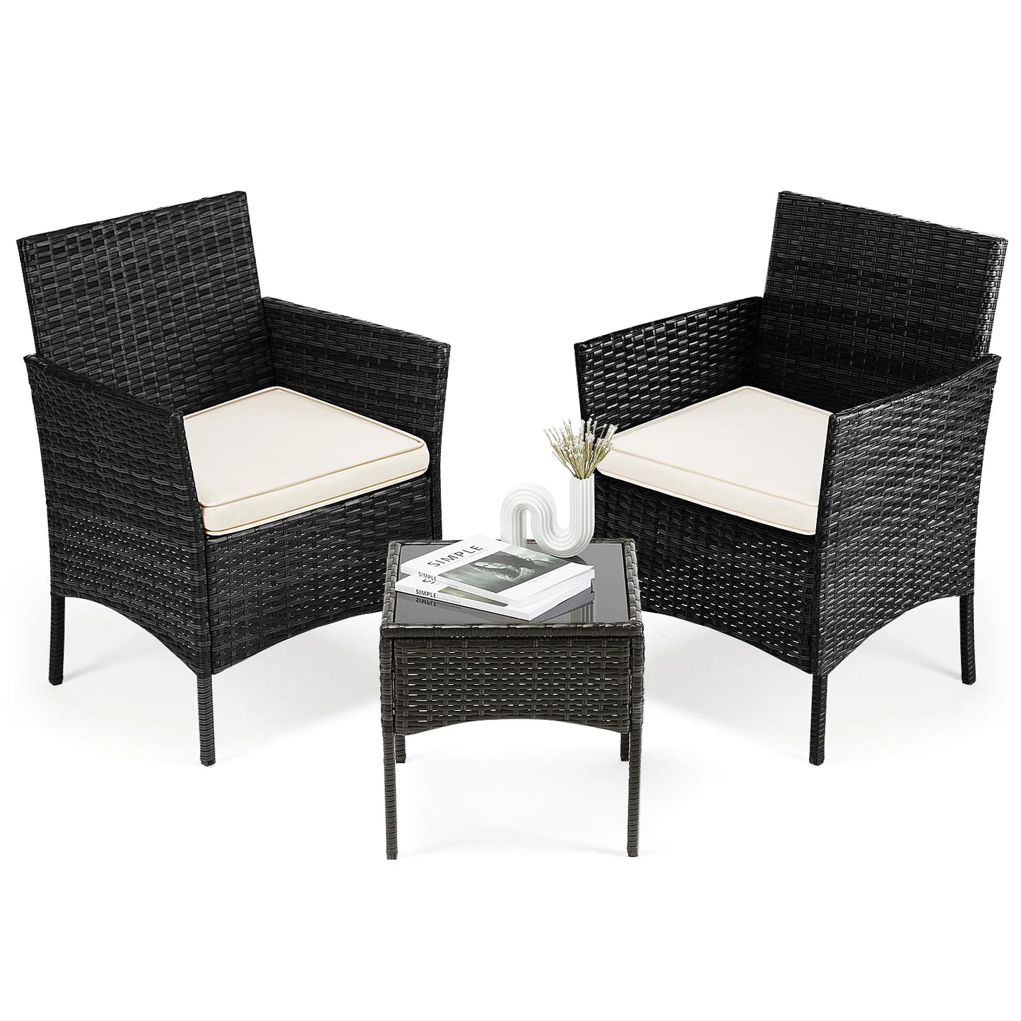JHK Outdoor Patio Furniture Set Wicker Rattan with Glass Table