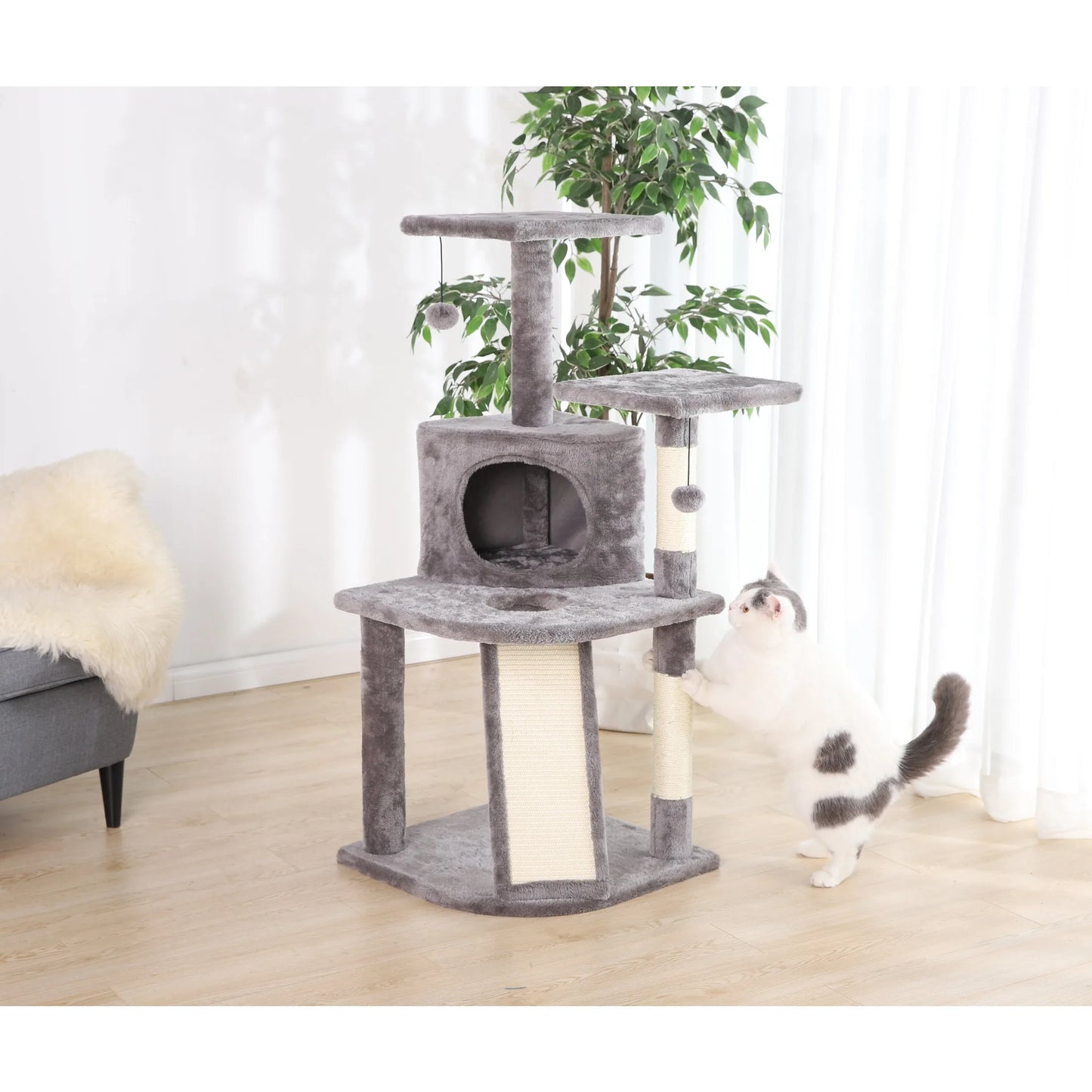 Five Level Cat Tree And Condo With Sisal Posts And Plush Lounge
