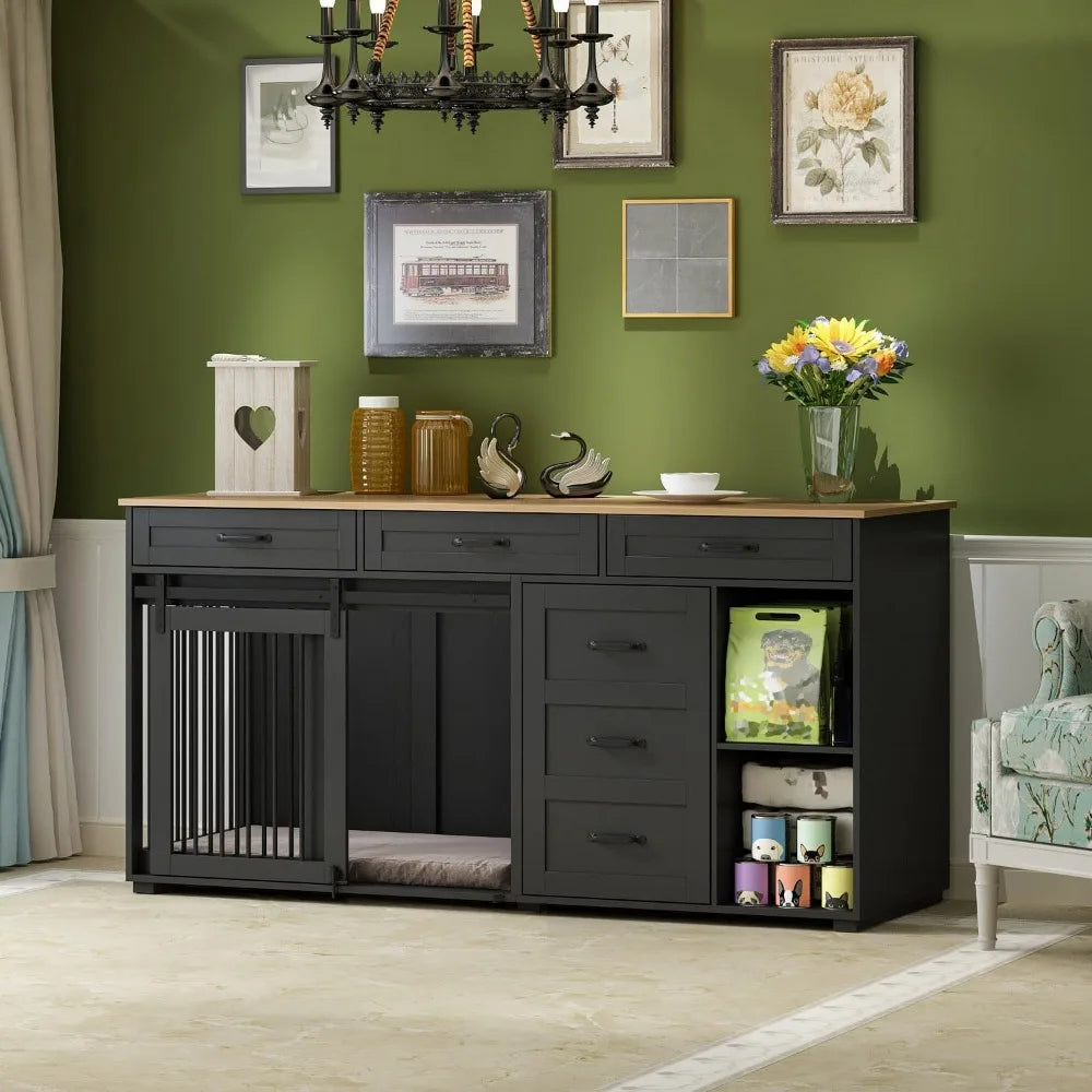 Durable Wooden Dog Crate Table With Storage And Shelves