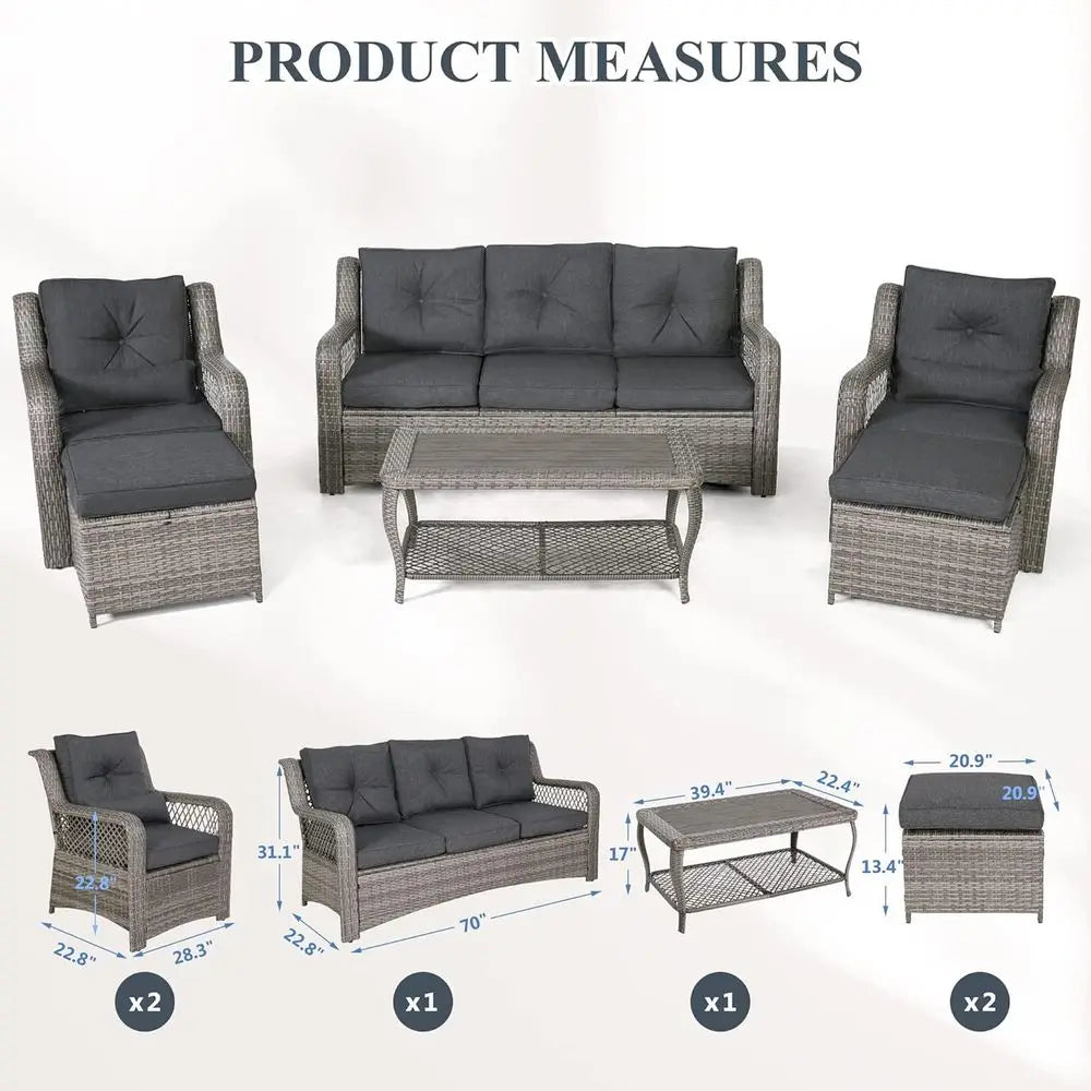 Grey Wicker Outdoor Patio Furniture Set With Sectional Sofa And Coffee Table