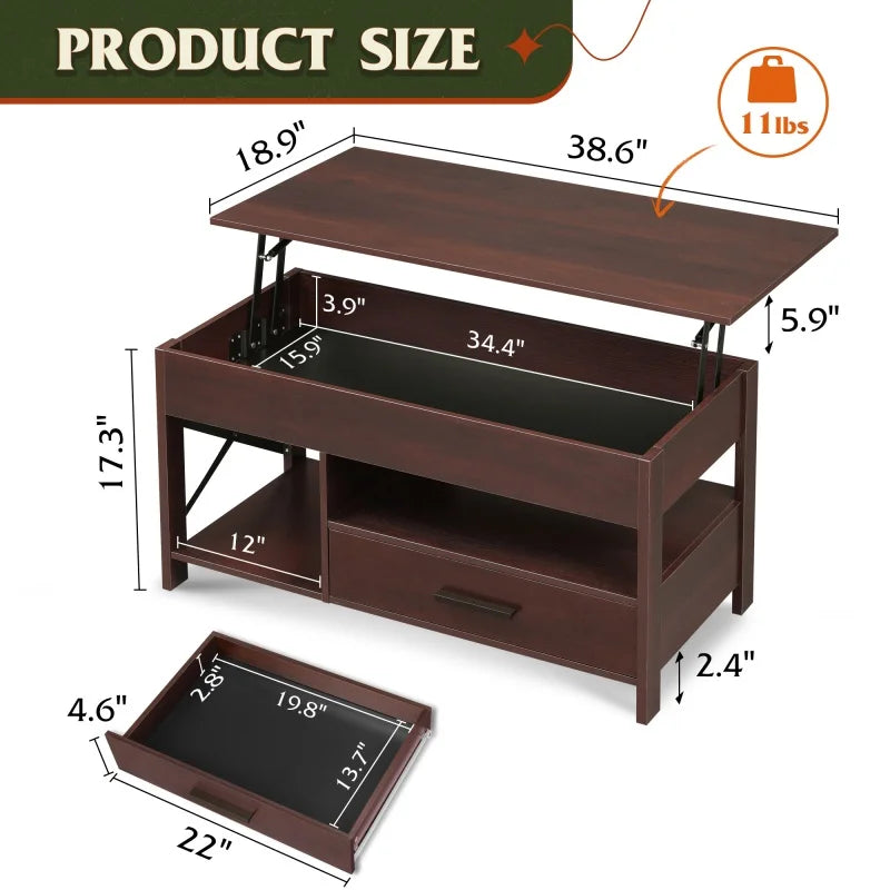 GALAXHER Lift Top Coffee Table With Hidden Compartment Storage