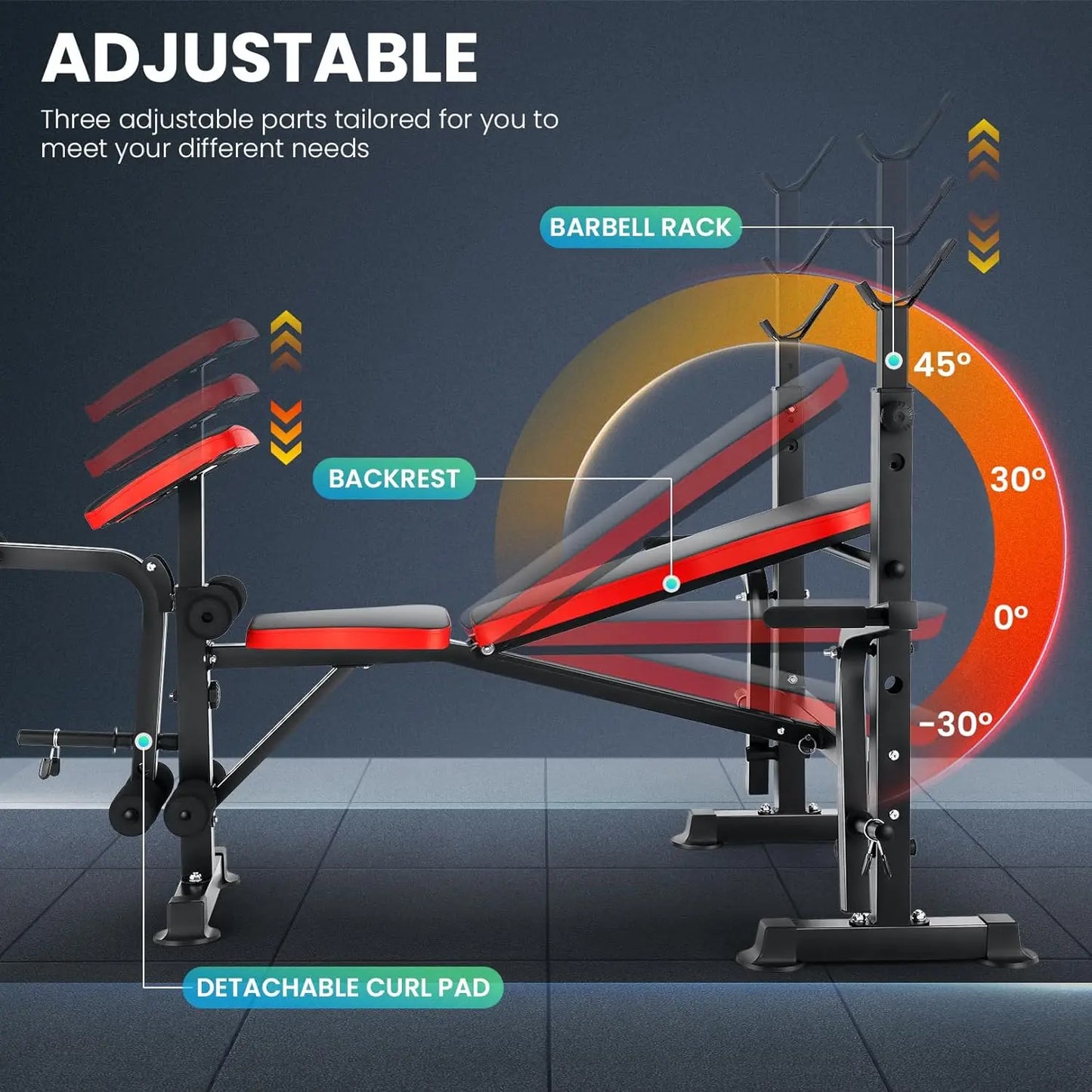 Six In One Adjustable Weight Bench Set With Squat Rack And Barbell Rack
