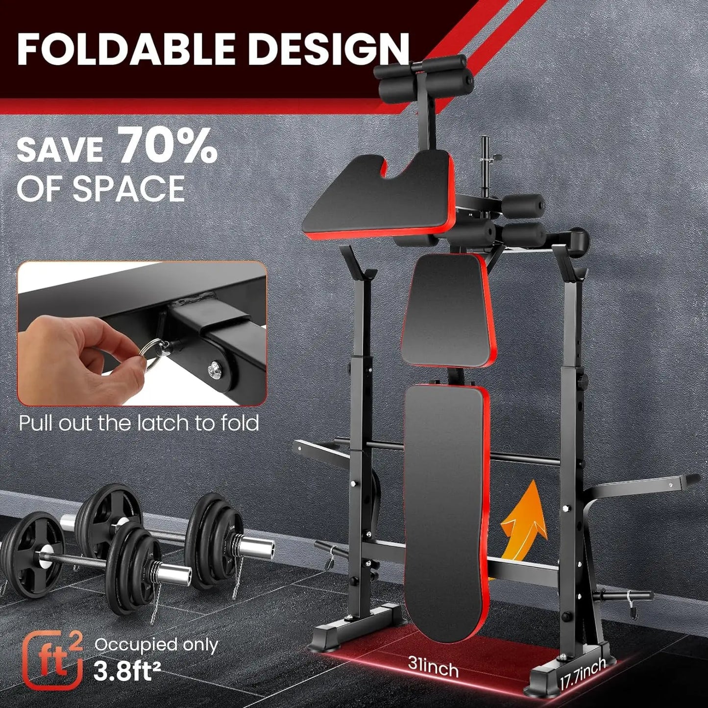 Six In One Adjustable Weight Bench Set With Squat Rack And Barbell Rack
