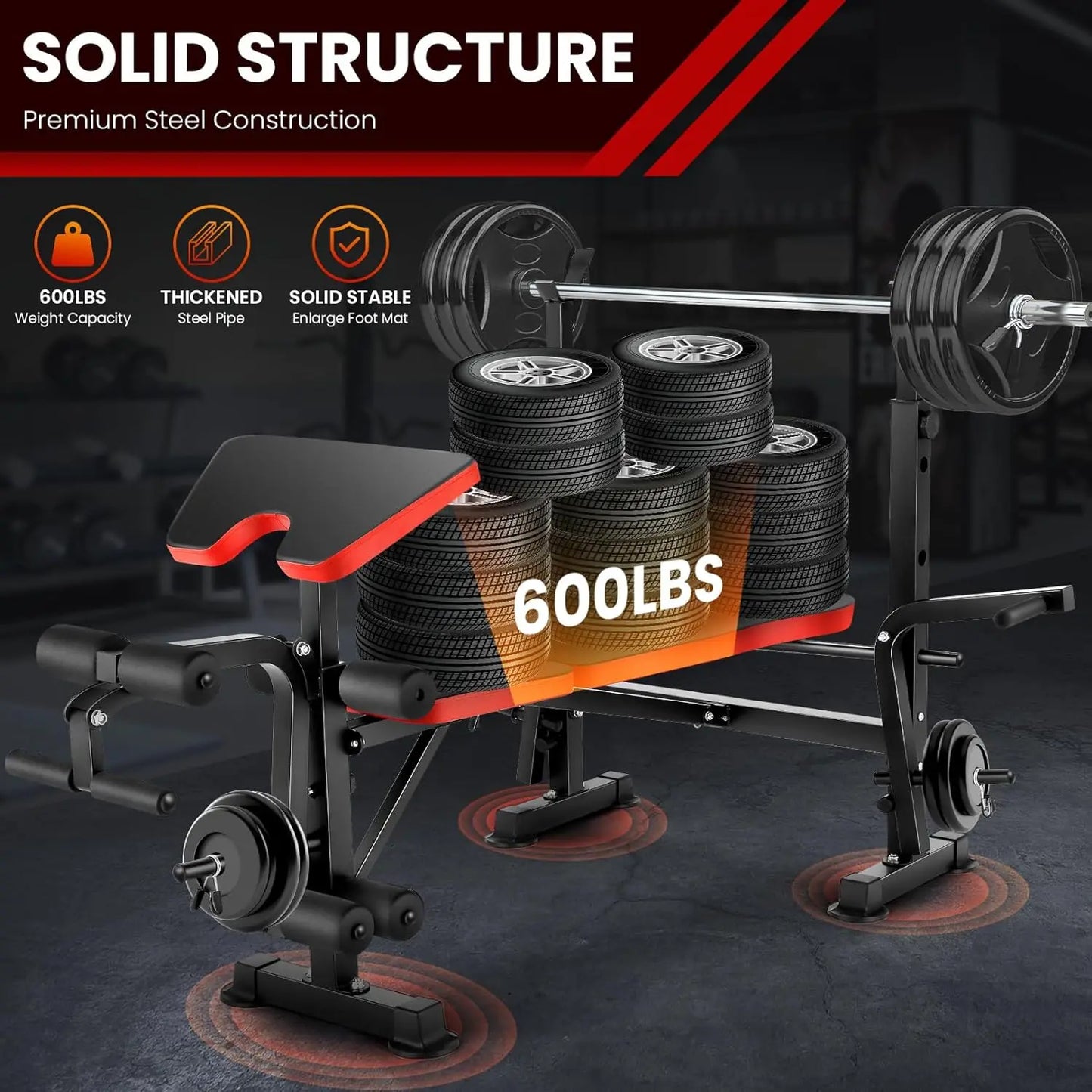 Six In One Adjustable Weight Bench Set With Squat Rack And Barbell Rack