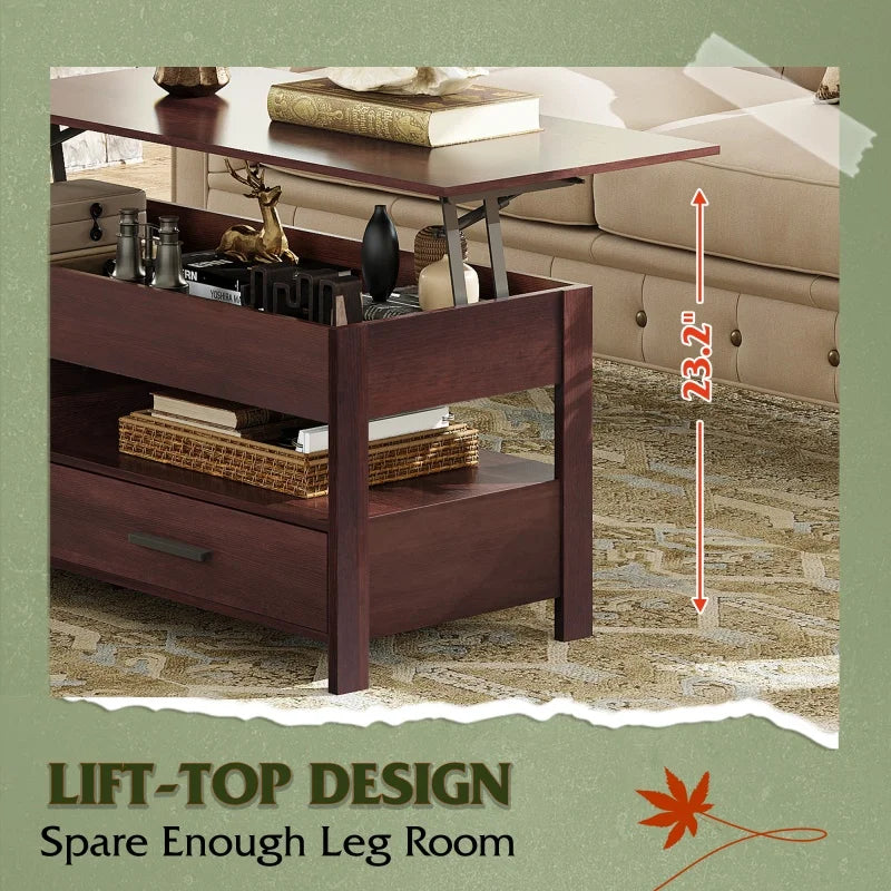 GALAXHER Lift Top Coffee Table With Hidden Compartment Storage