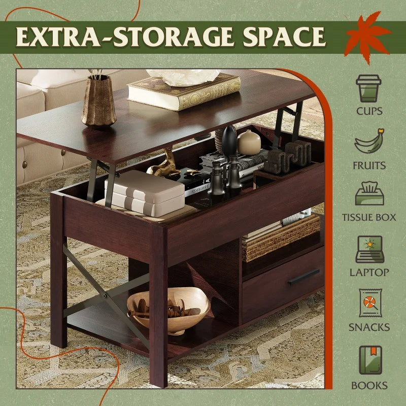 GALAXHER Lift Top Coffee Table With Hidden Compartment Storage