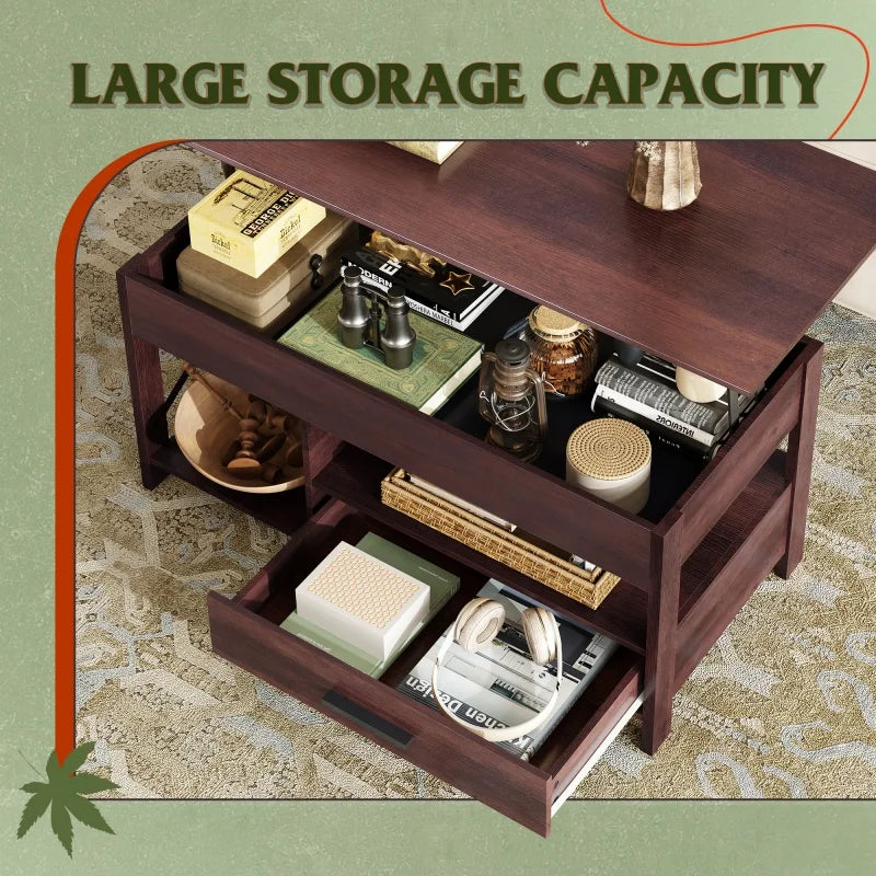 GALAXHER Lift Top Coffee Table With Hidden Compartment Storage