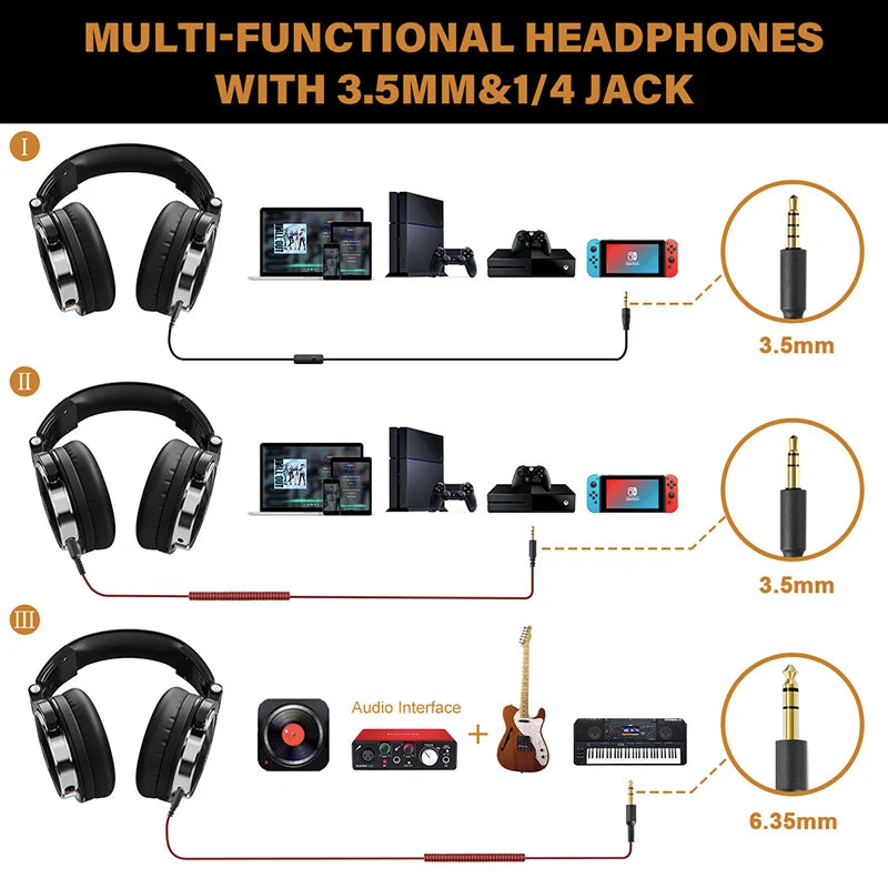 Oneodio Over Ear DJ Headphones HiFi Studio Monitoring Wired Headset With Mic