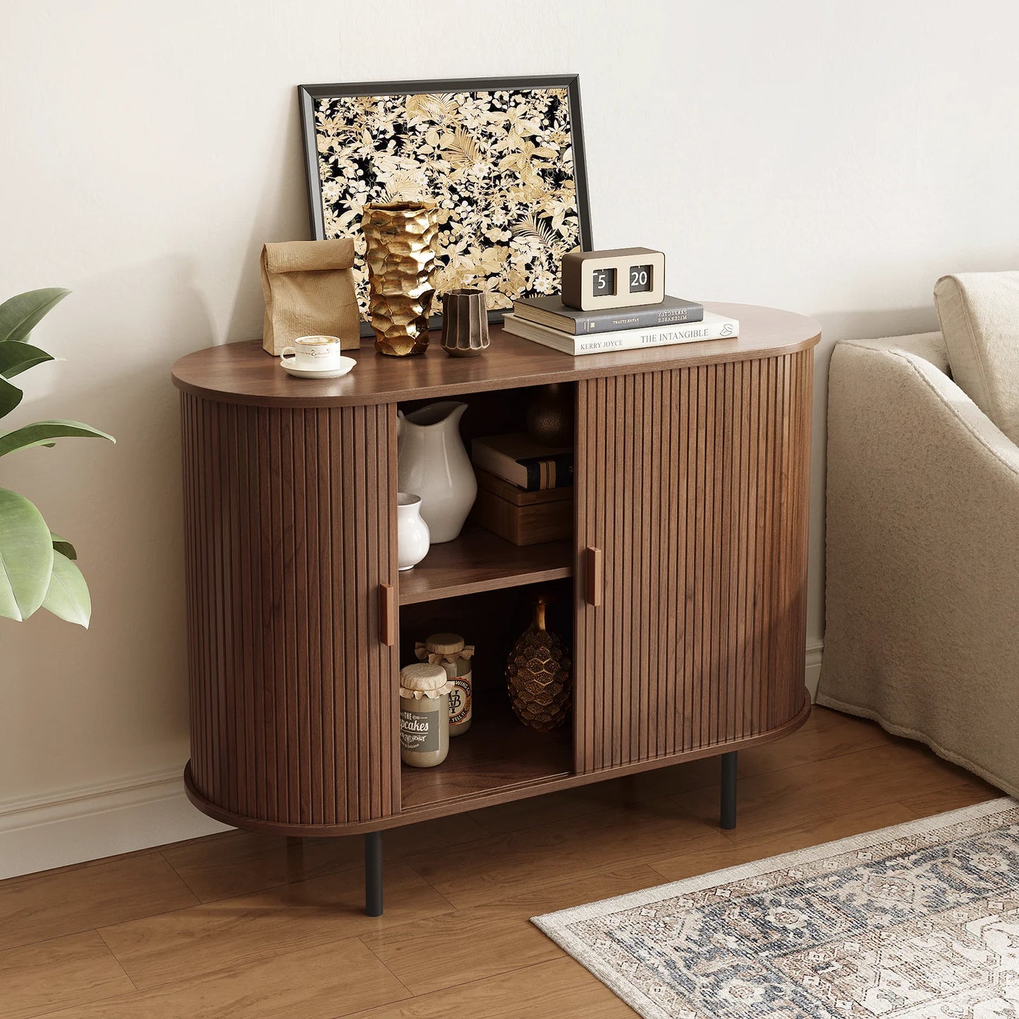 ONBRILL Sideboard Buffet Cabinet With Sliding Door Adjustable Shelf