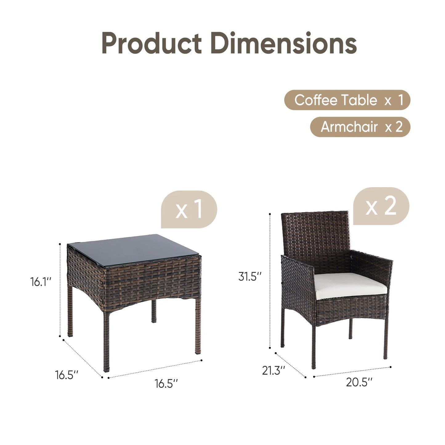 JHK All-Weather Wicker Outdoor Patio Bistro Set With Glass Table