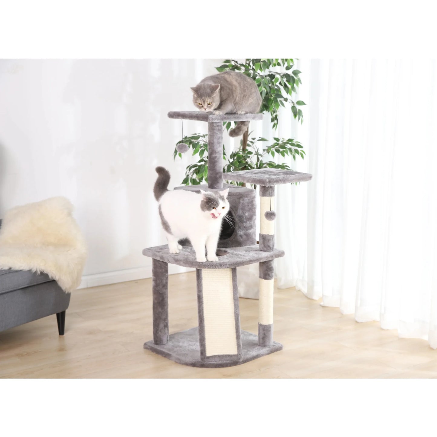 Five Level Cat Tree And Condo With Sisal Posts And Plush Lounge