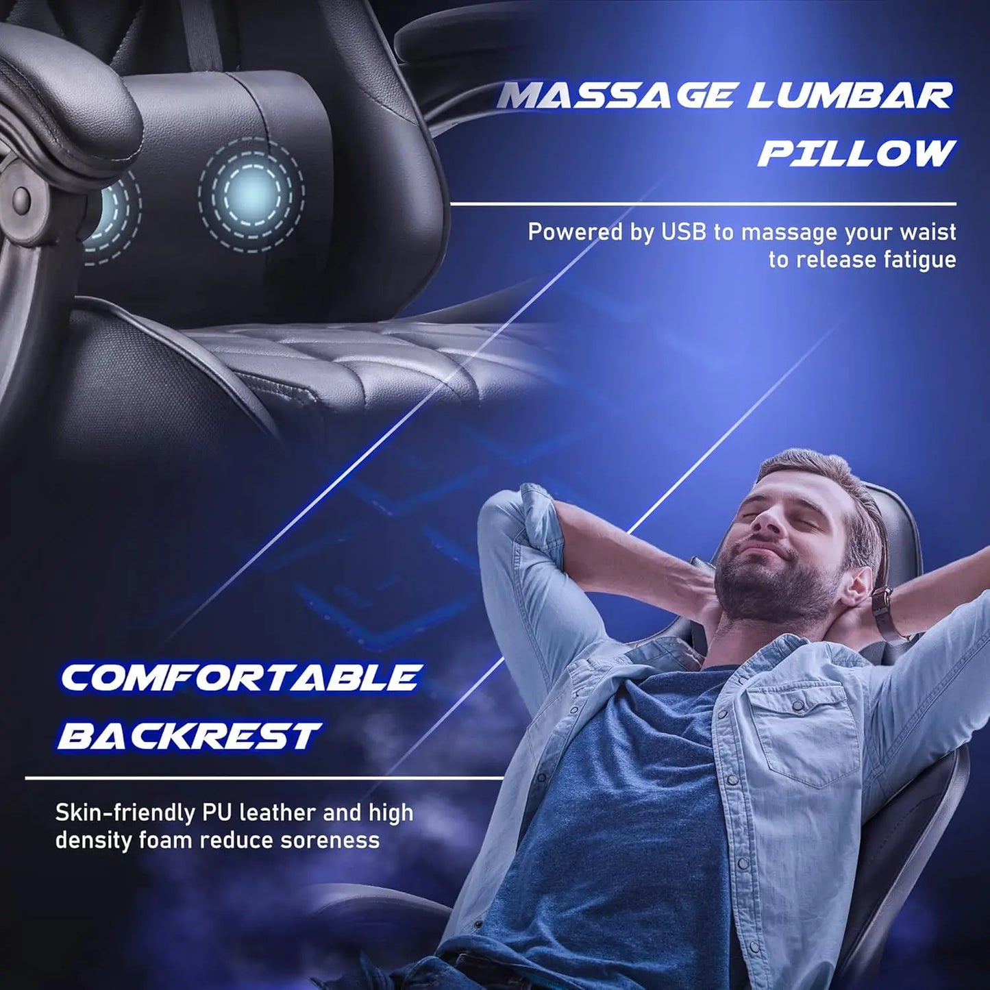 Gaming Chair With Footrest And Massage Lumbar Support