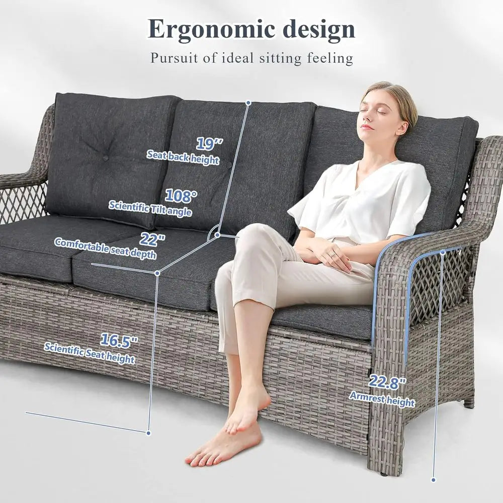 Grey Wicker Outdoor Patio Furniture Set With Sectional Sofa And Coffee Table