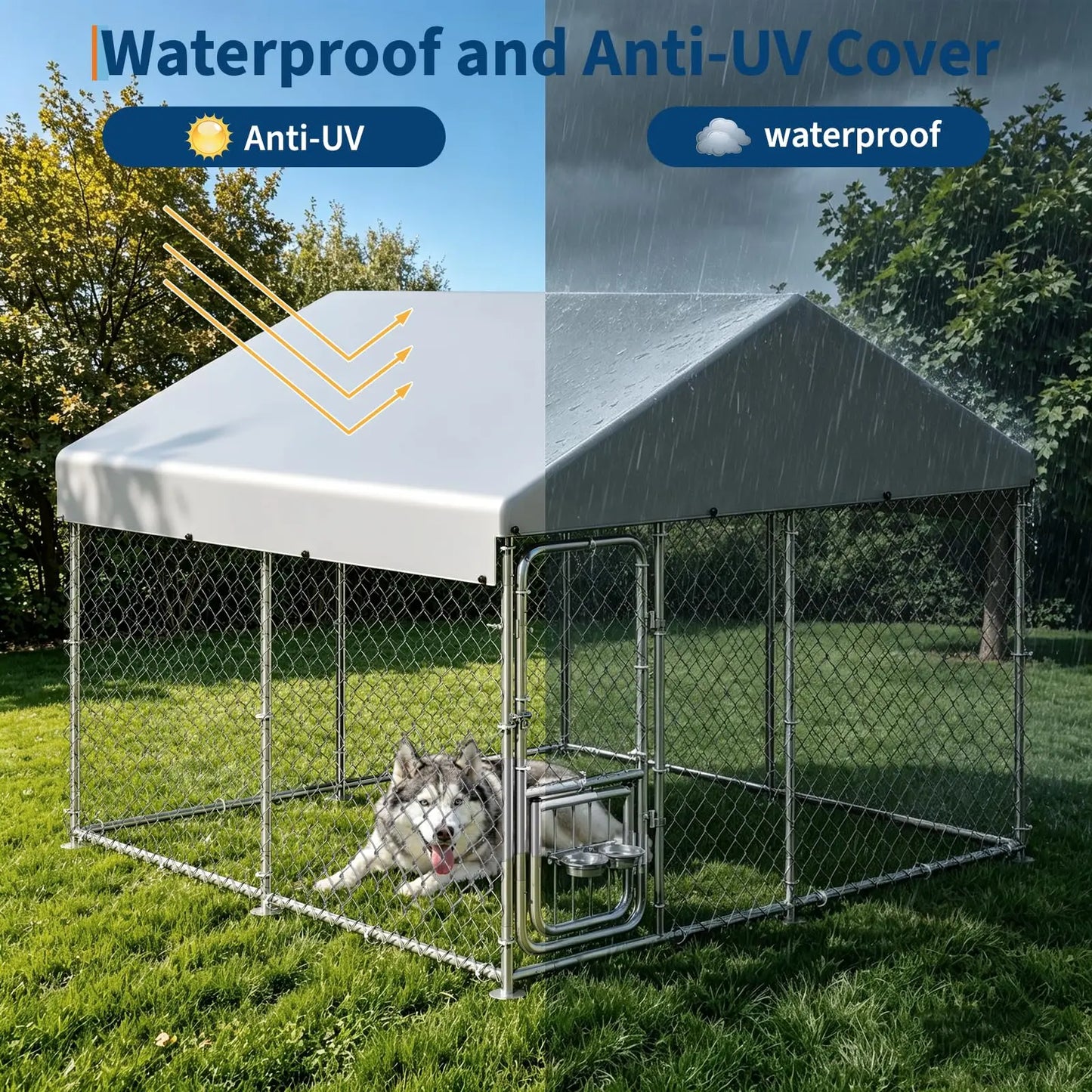 DishyKooker Heavy Duty Outdoor Dog Kennel With Roof Cover
