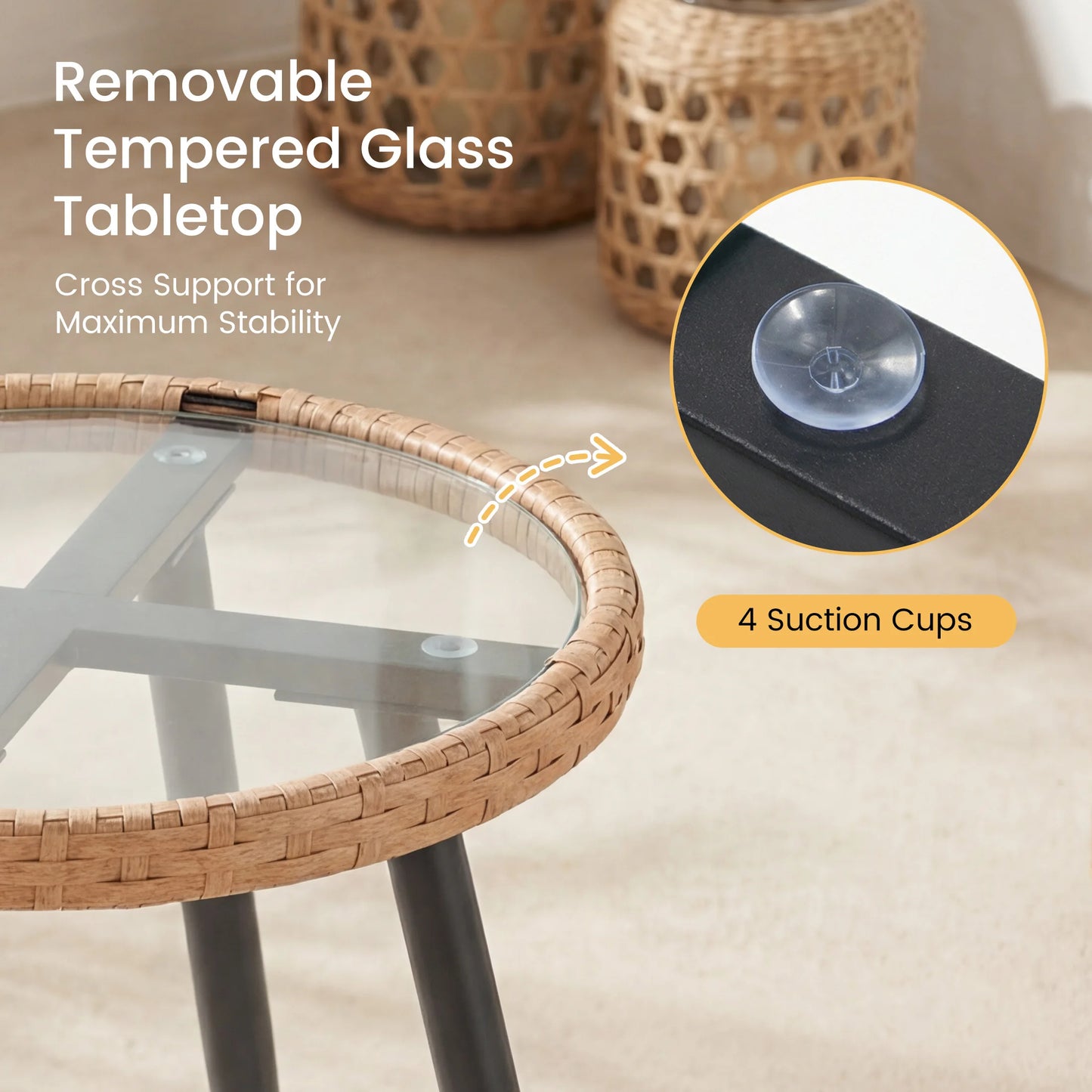 JHK Wicker Patio Set With Glass Table And Soft Cushions