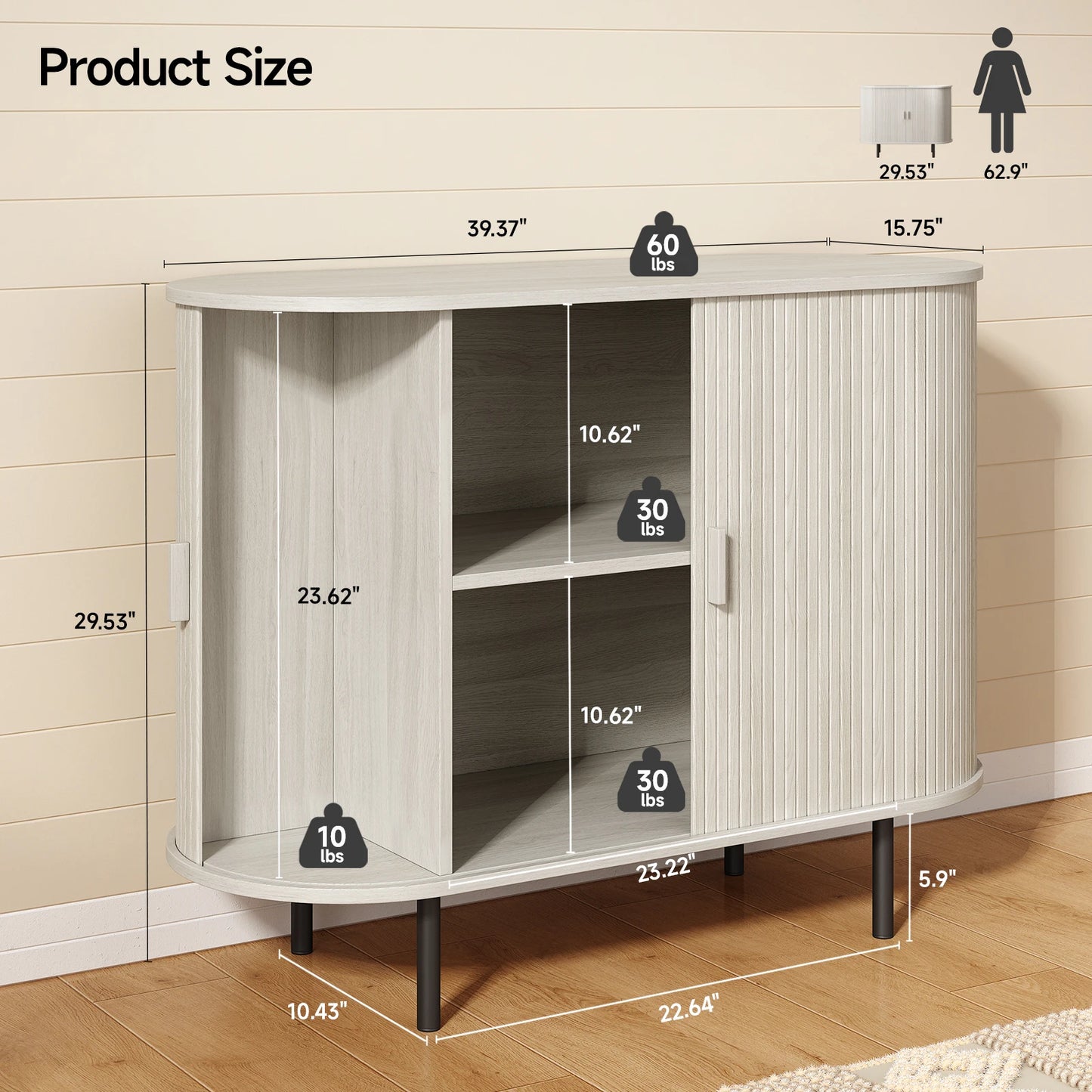 ONBRILL Sideboard Buffet Cabinet With Sliding Door Adjustable Shelf