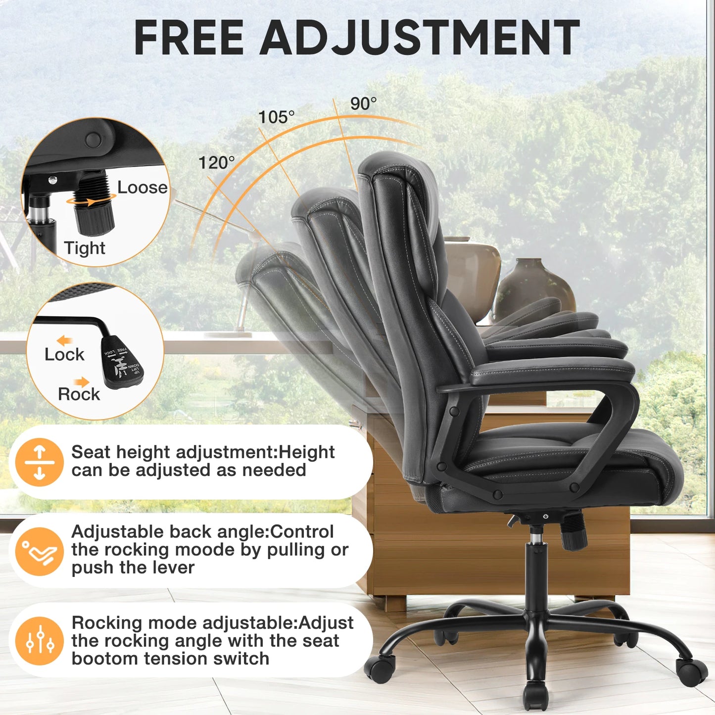 JHK Ergonomic PU Leather Armrest Gaming Chair With Lumbar Support