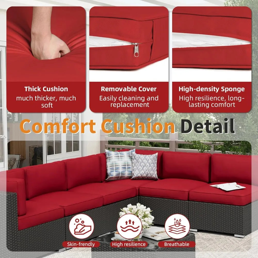 Outdoor Patio Furniture Sofa Set With Glass Top Table And Cushions