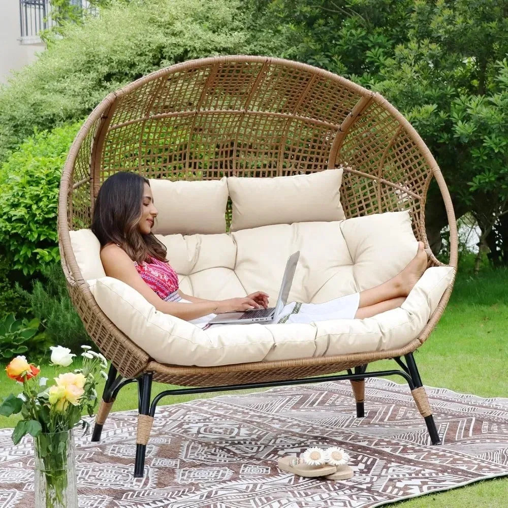 Double Egg Chair Indoor Outdoor Lounge With Thick Padded Cushions