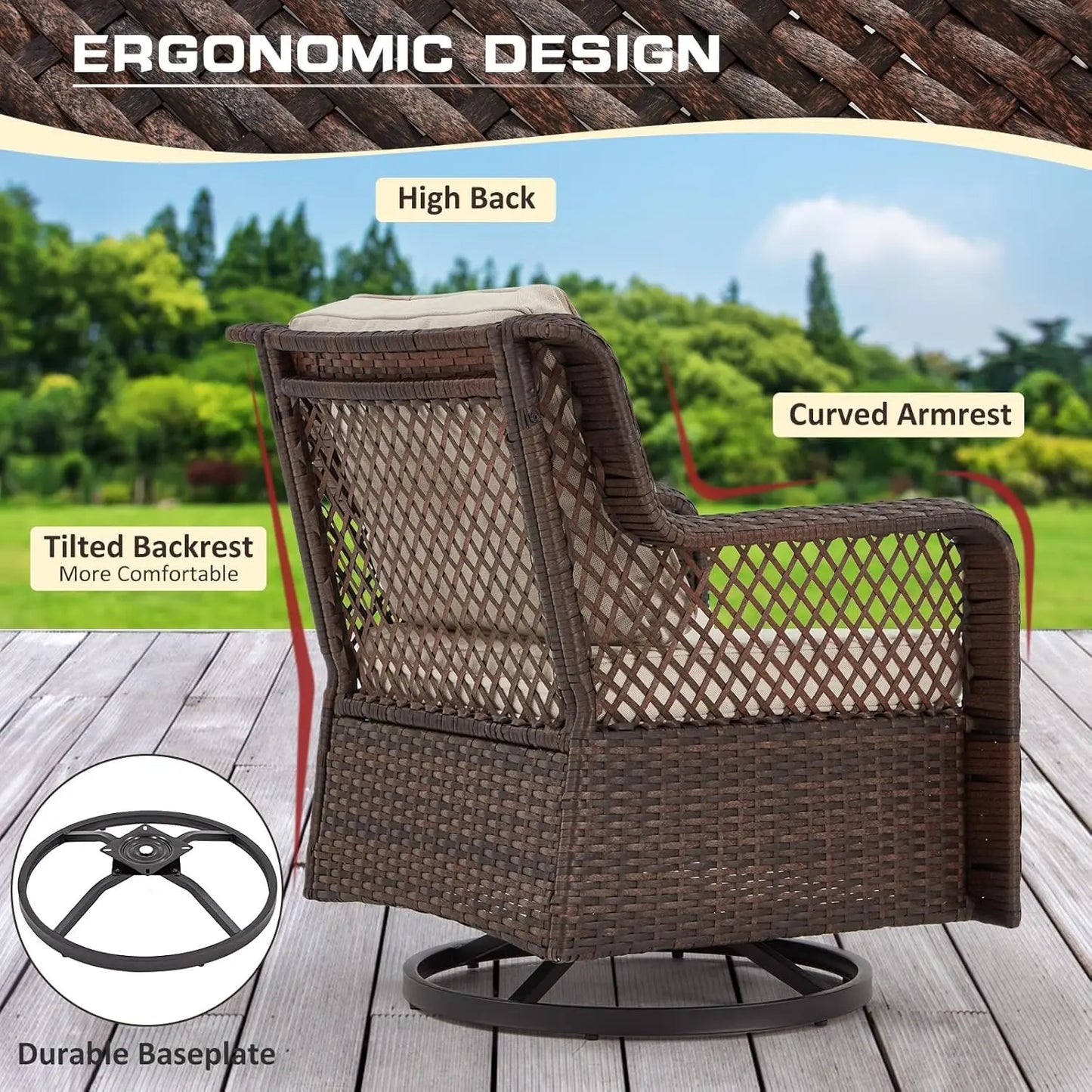 XIAOLANG Wicker Patio Furniture Set With 360 Degree Swivel Chairs