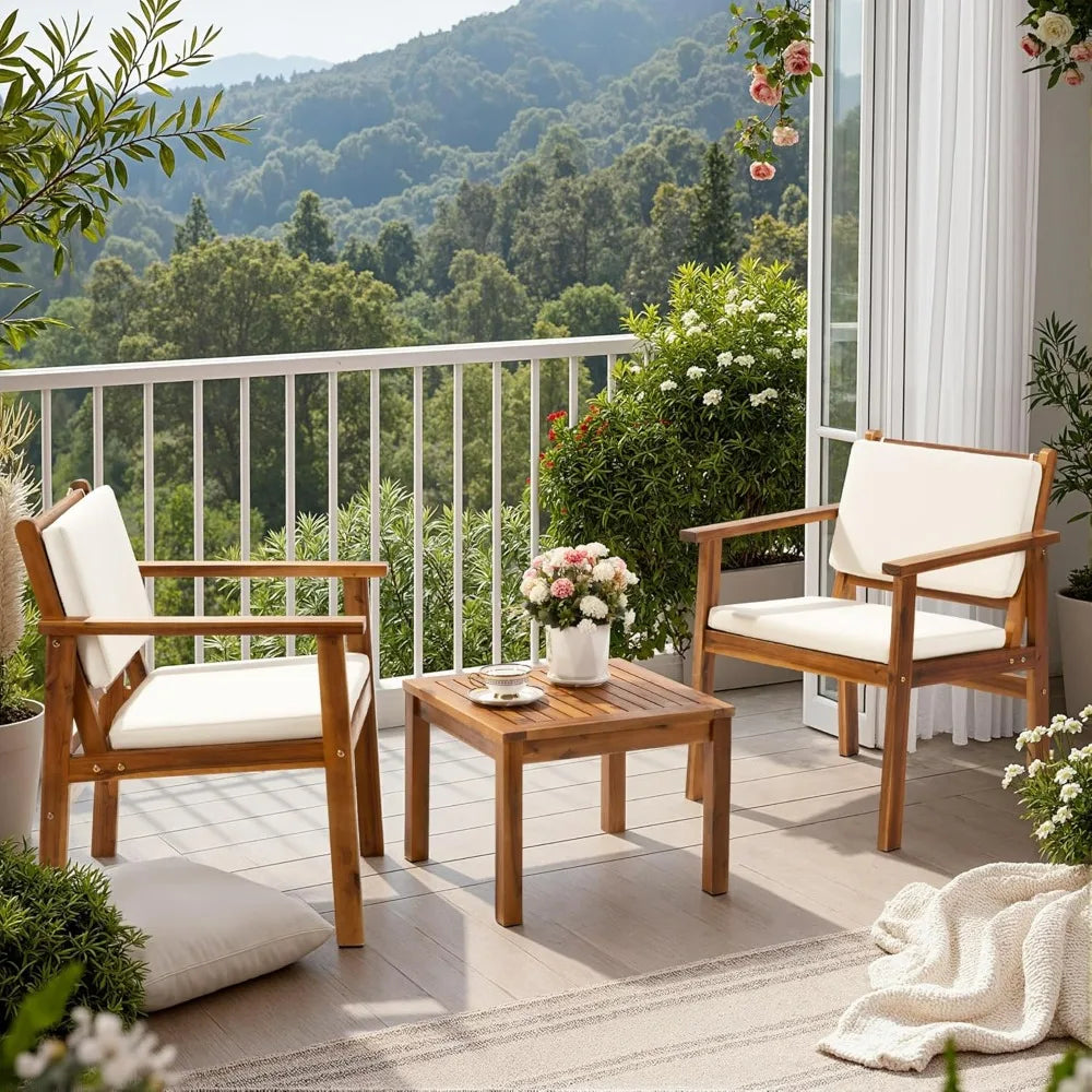 Flamaker 3-Piece Acacia Patio Set With Coffee Table And Cushions