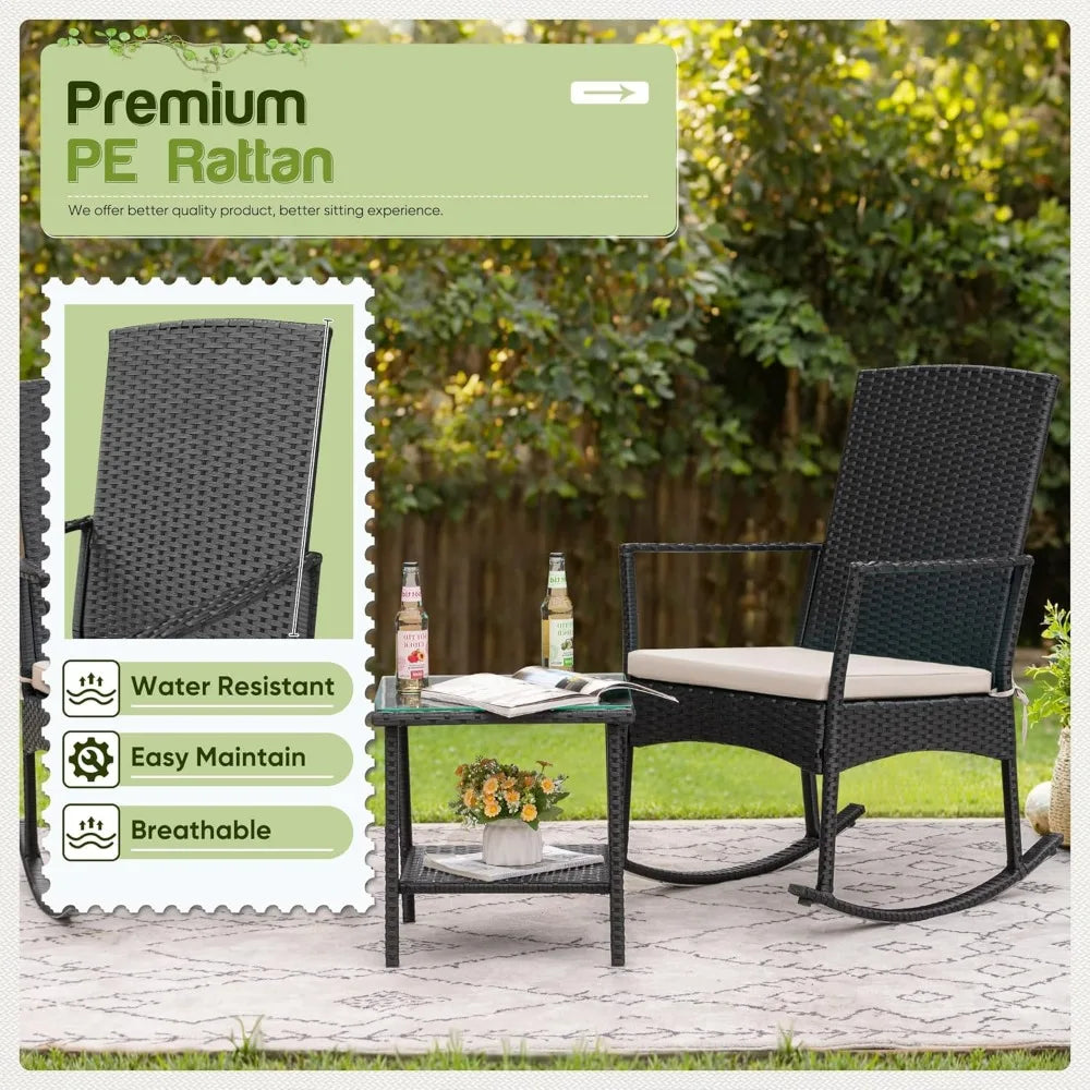 Flamaker Outdoor Rocking Chairs PE Rattan Patio Set For Garden