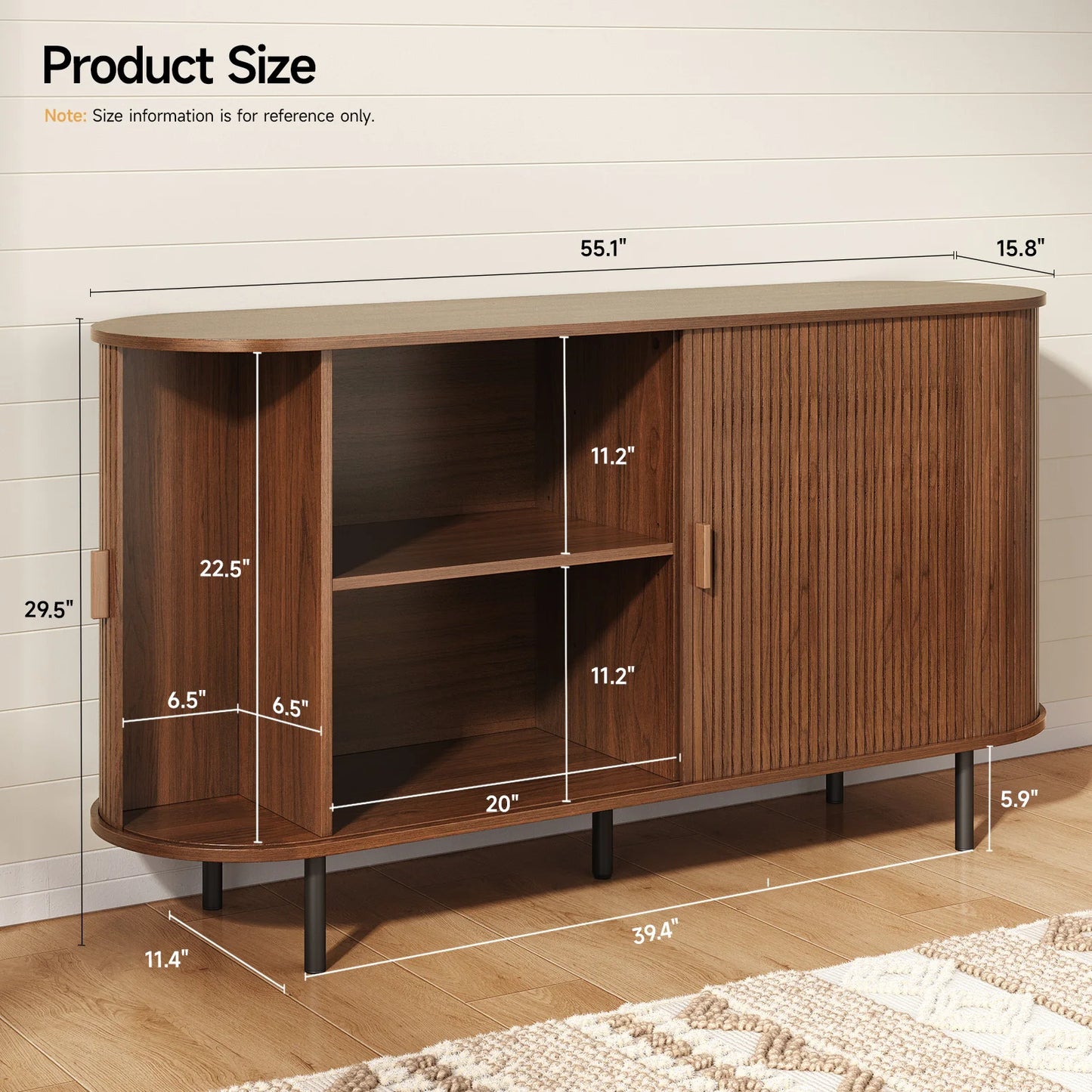 ONBRILL Sideboard Buffet Cabinet With Sliding Door Adjustable Shelf