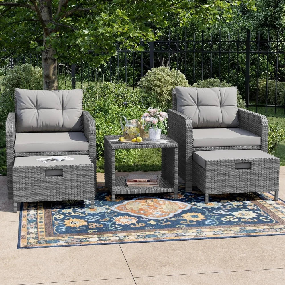 Balcony Furniture Five Piece Patio Conversation Set PE Wicker Outdoor