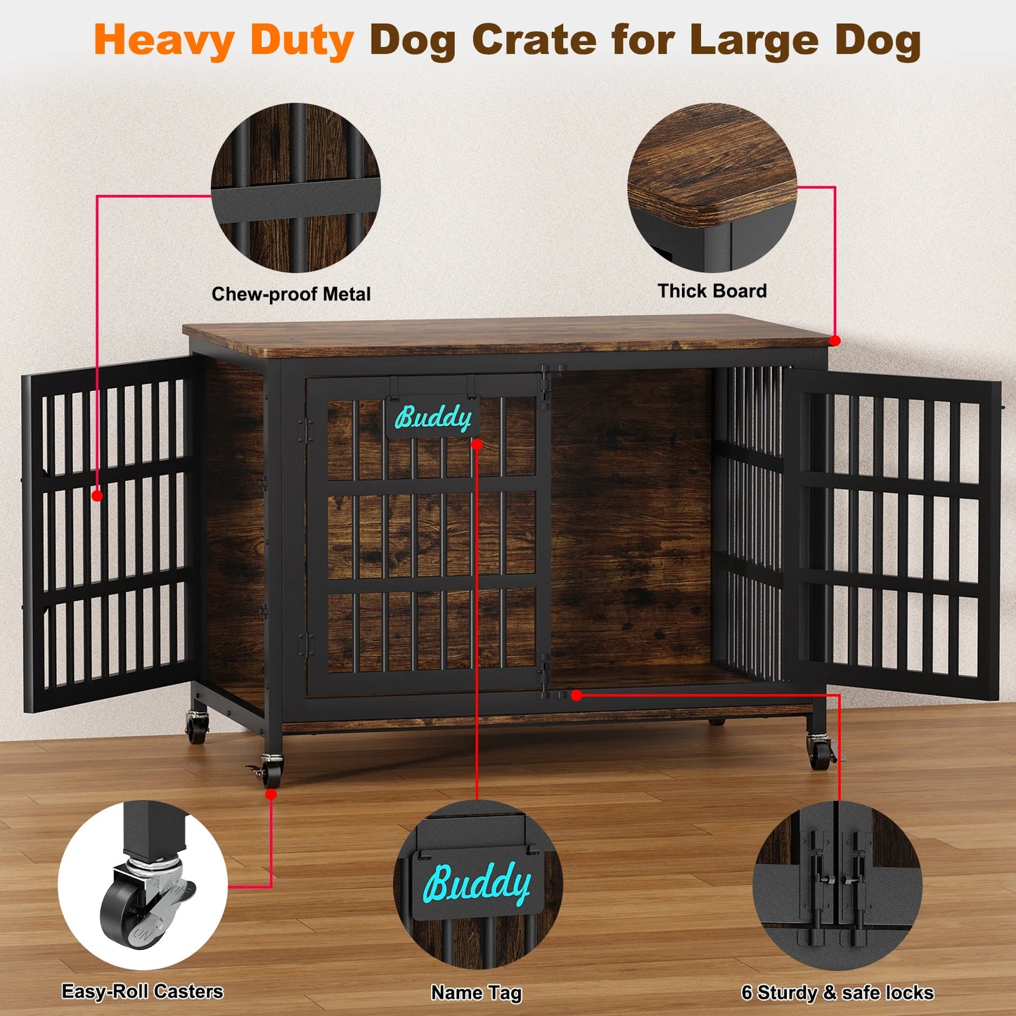 Dog Crate Furniture With Casters Heavy Duty Indoor Kennel