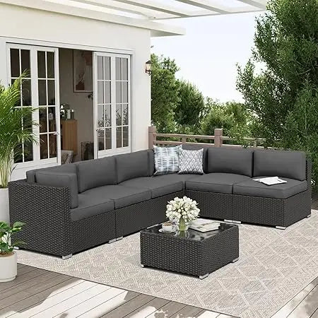Outdoor Patio Furniture Sofa Set With Glass Top Table And Cushions