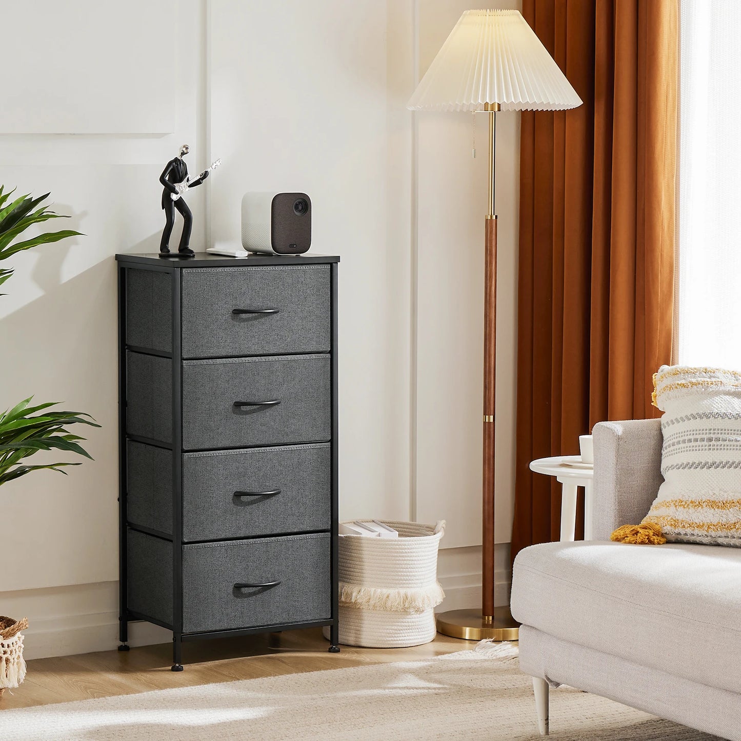JHK Dresser With 4 Fabric Drawers Nightstand Wardrobe Steel Frame