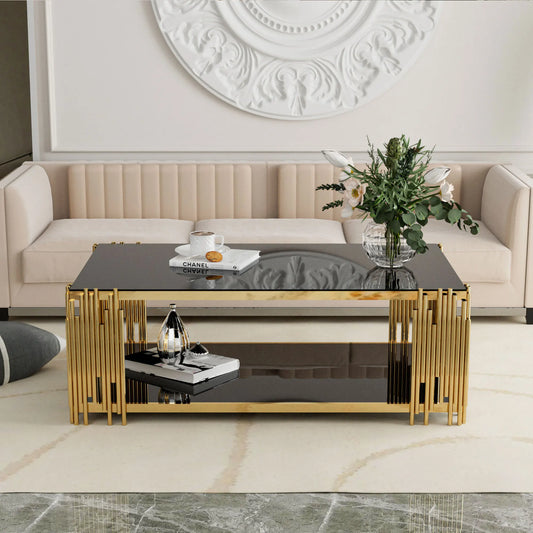 Stainless Steel Rectangular Glass Coffee Table Modern Living Room