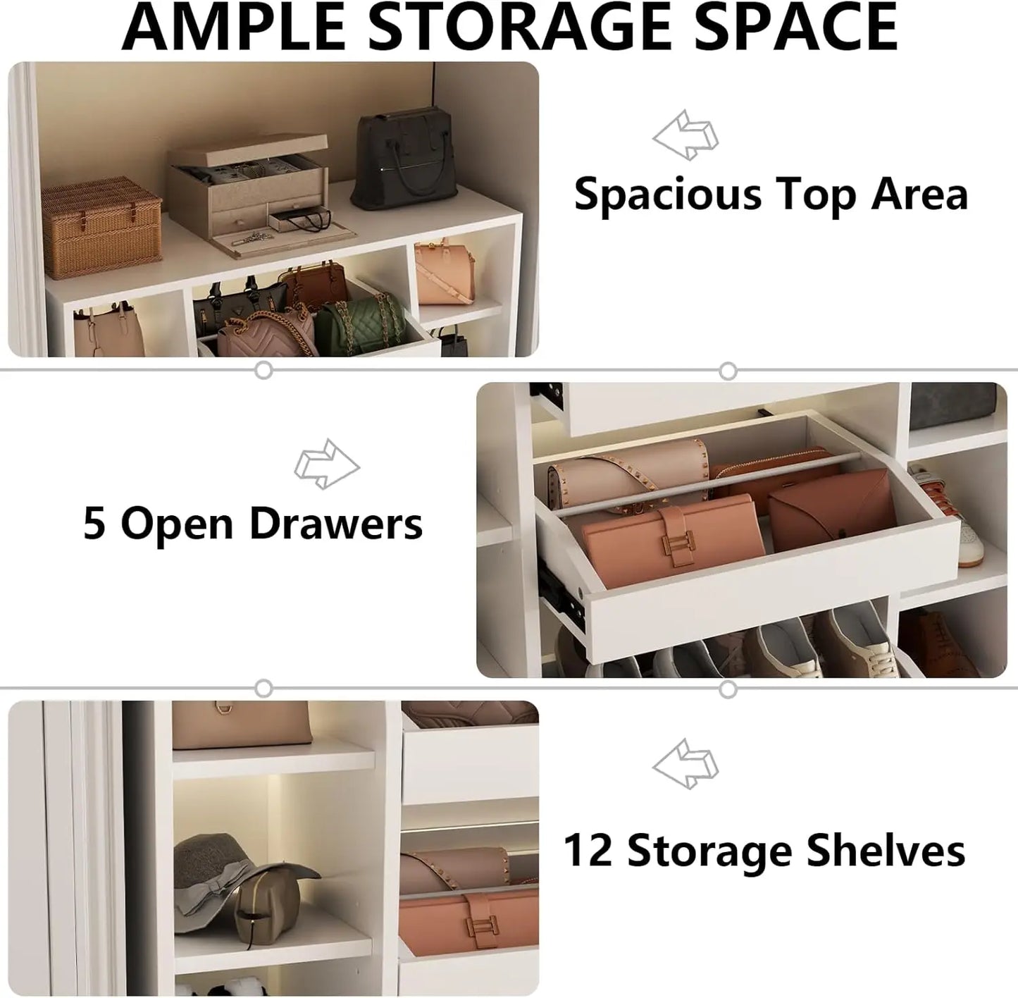 Shoe Storage Cabinet With 5 Drawers And 12 Shelves Freestanding