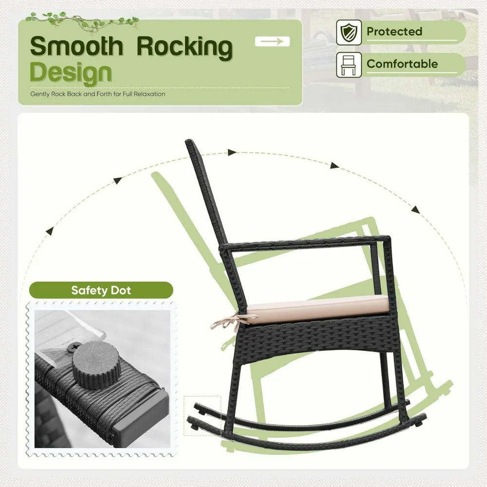 Flamaker Outdoor Rocking Chairs PE Rattan Patio Set For Garden