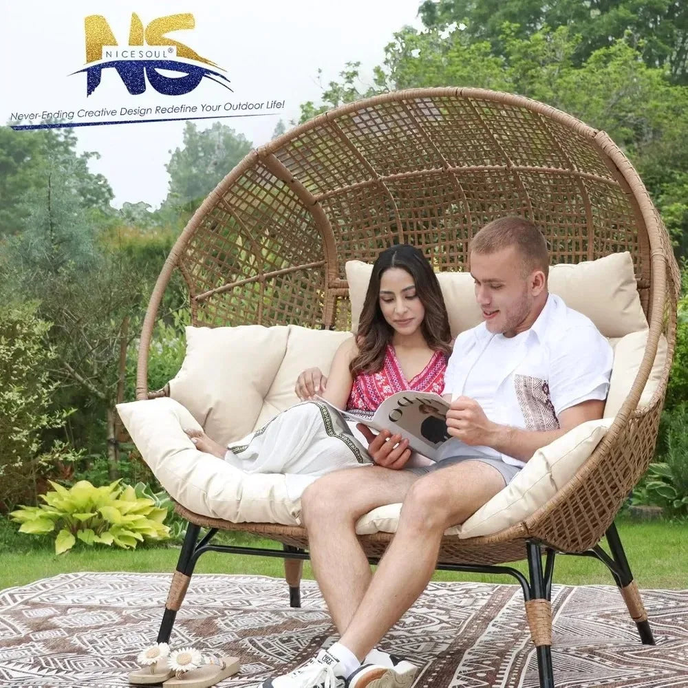 Double Egg Chair Indoor Outdoor Lounge With Thick Padded Cushions