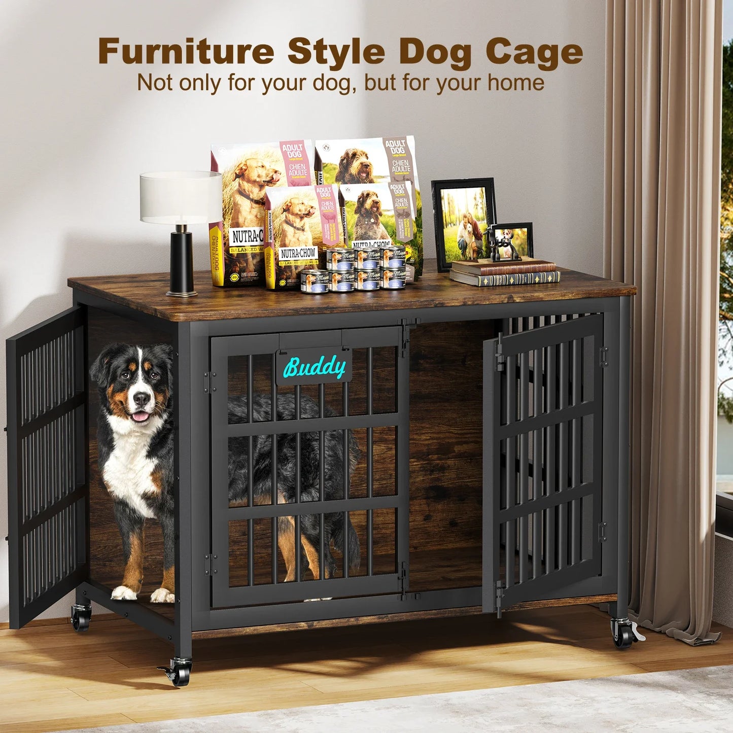 Dog Crate Furniture With Casters Heavy Duty Indoor Kennel