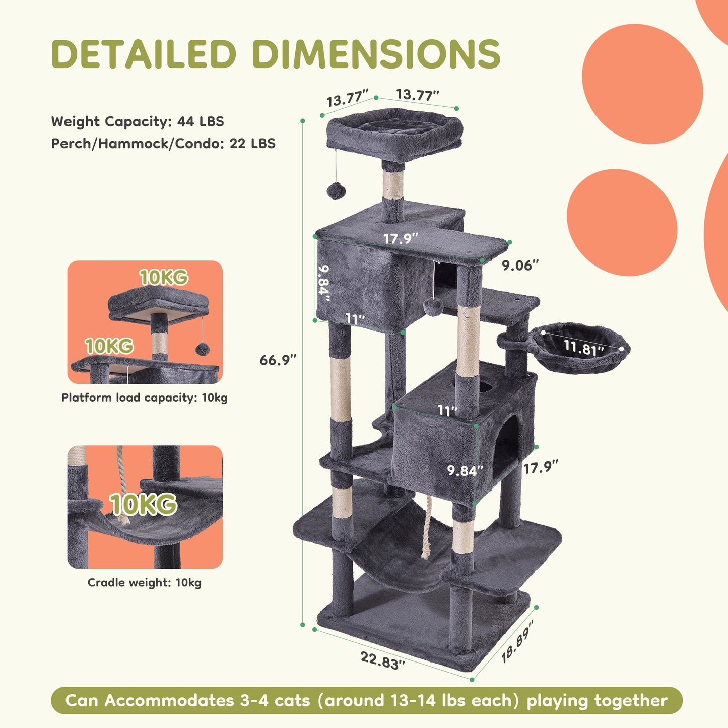 JHK Cat Tree Tower With Condo And Sisal Posts For Indoor Cats