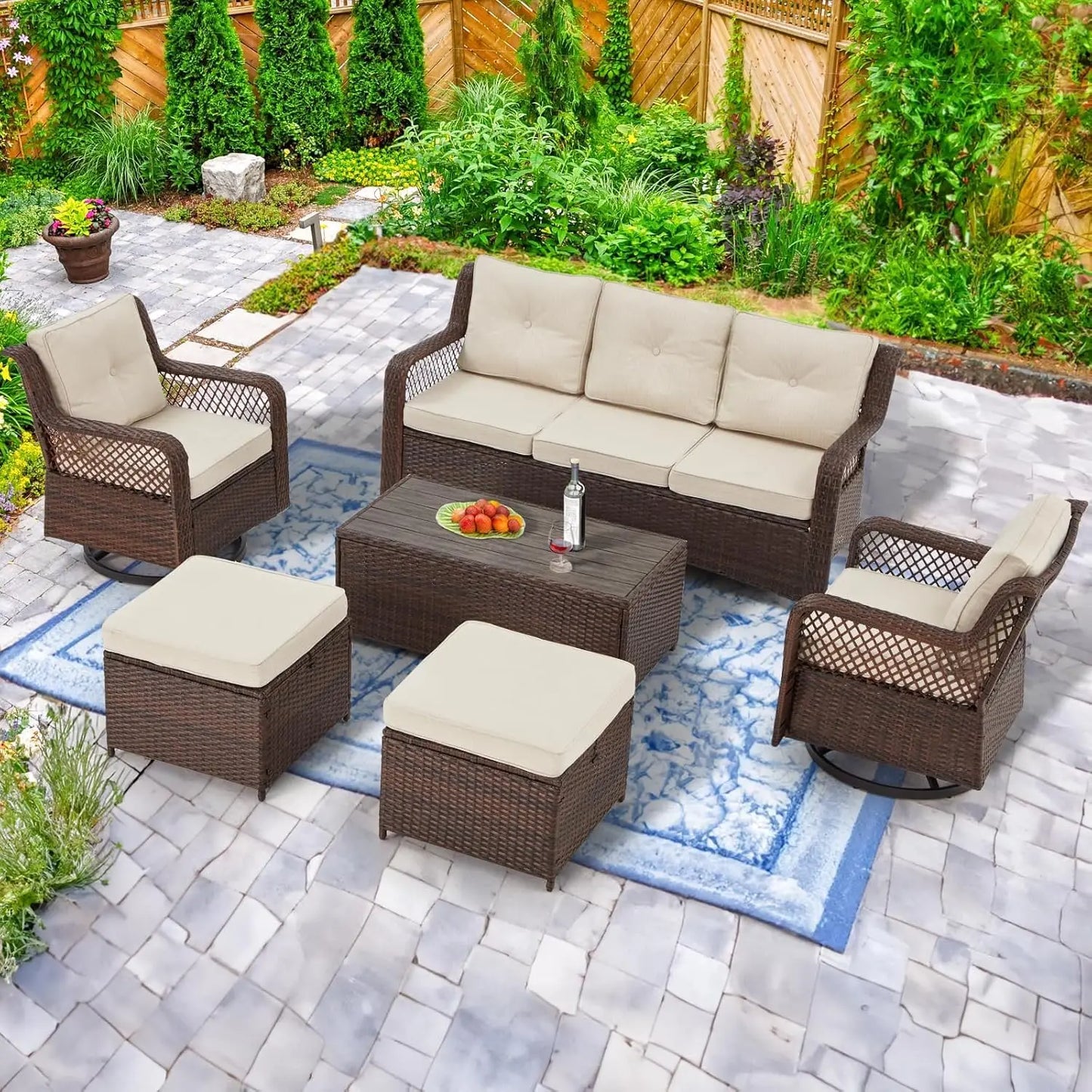 XIAOLANG Wicker Patio Furniture Set With 360 Degree Swivel Chairs
