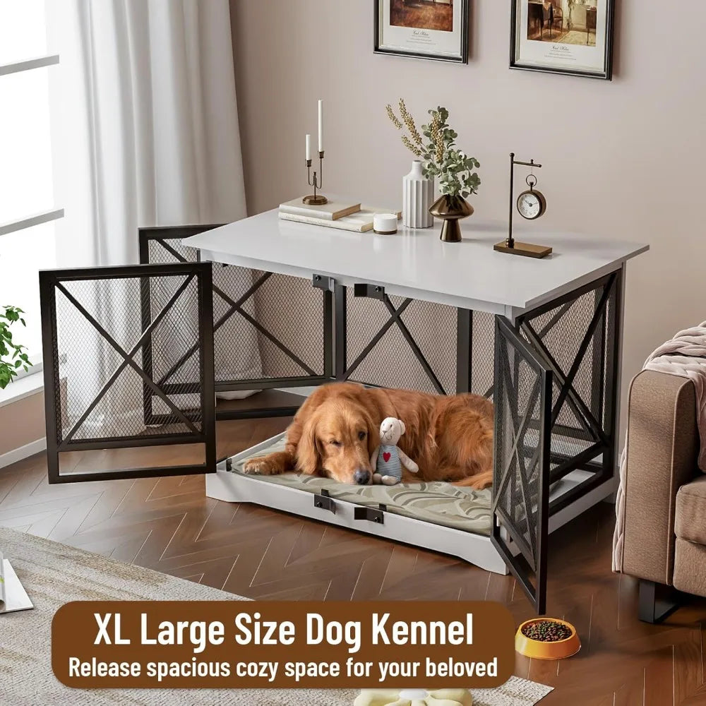 Heavy Duty Indoor Dog Crate For Large Breeds Double Doors Engineered Wood