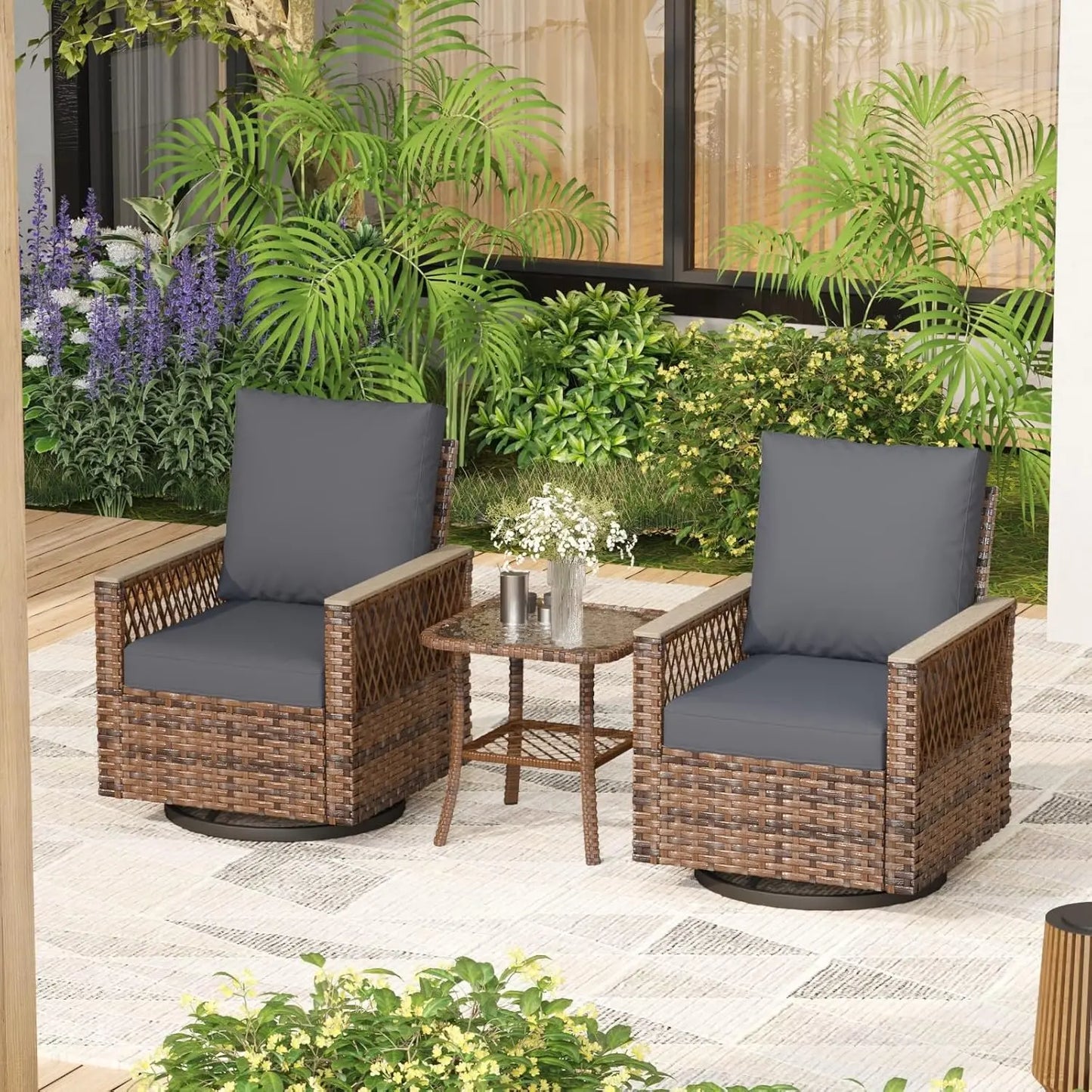 3 Piece Patio Bistro Set With Table All Weather Cushions