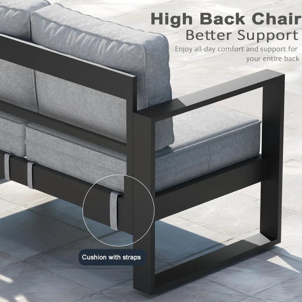 Outdoor Patio Aluminum Armchair Set Of 2 With Washable Cushions