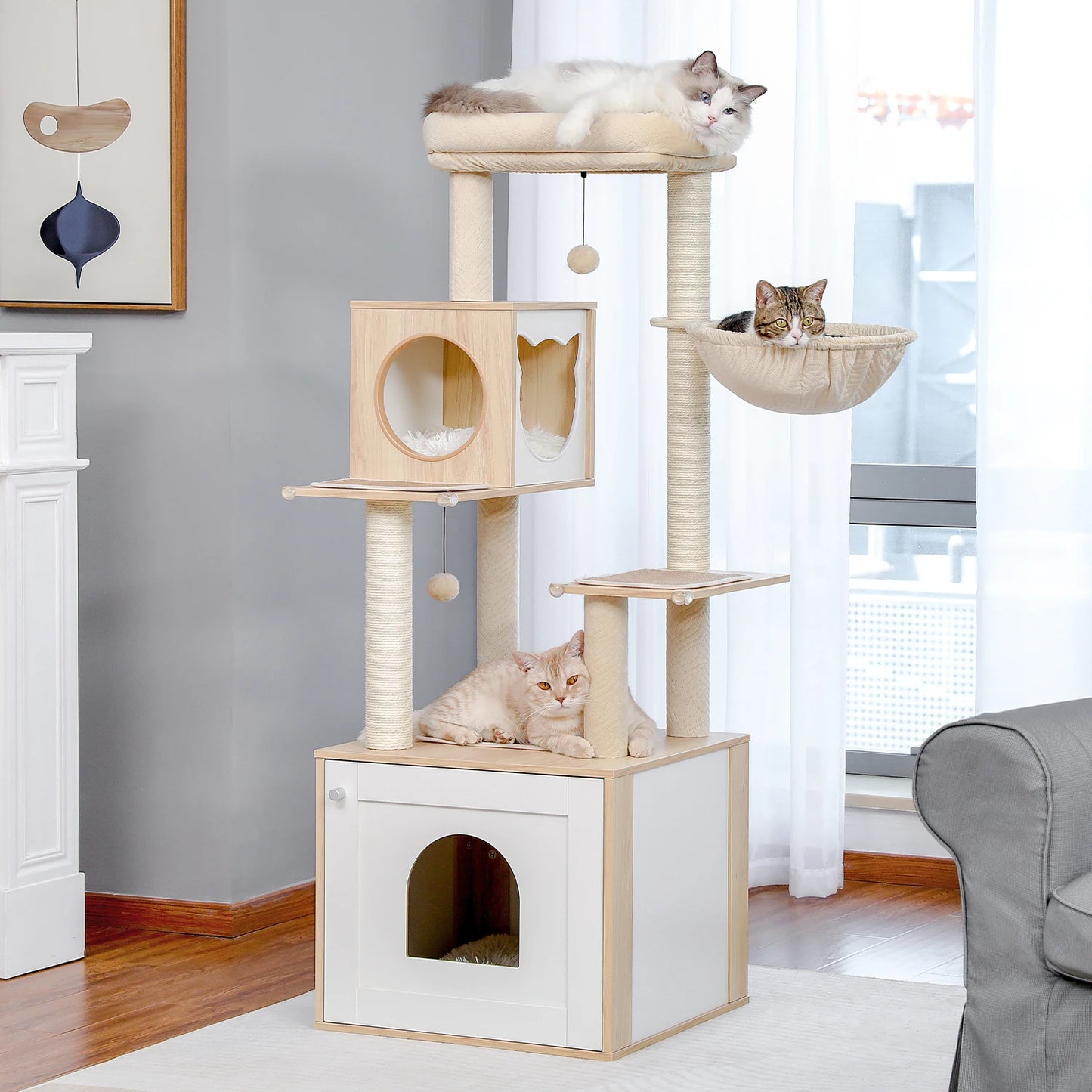 PAWZ Ro Multi Level Cat Tree Indoor Wood Tower With Scratching Posts