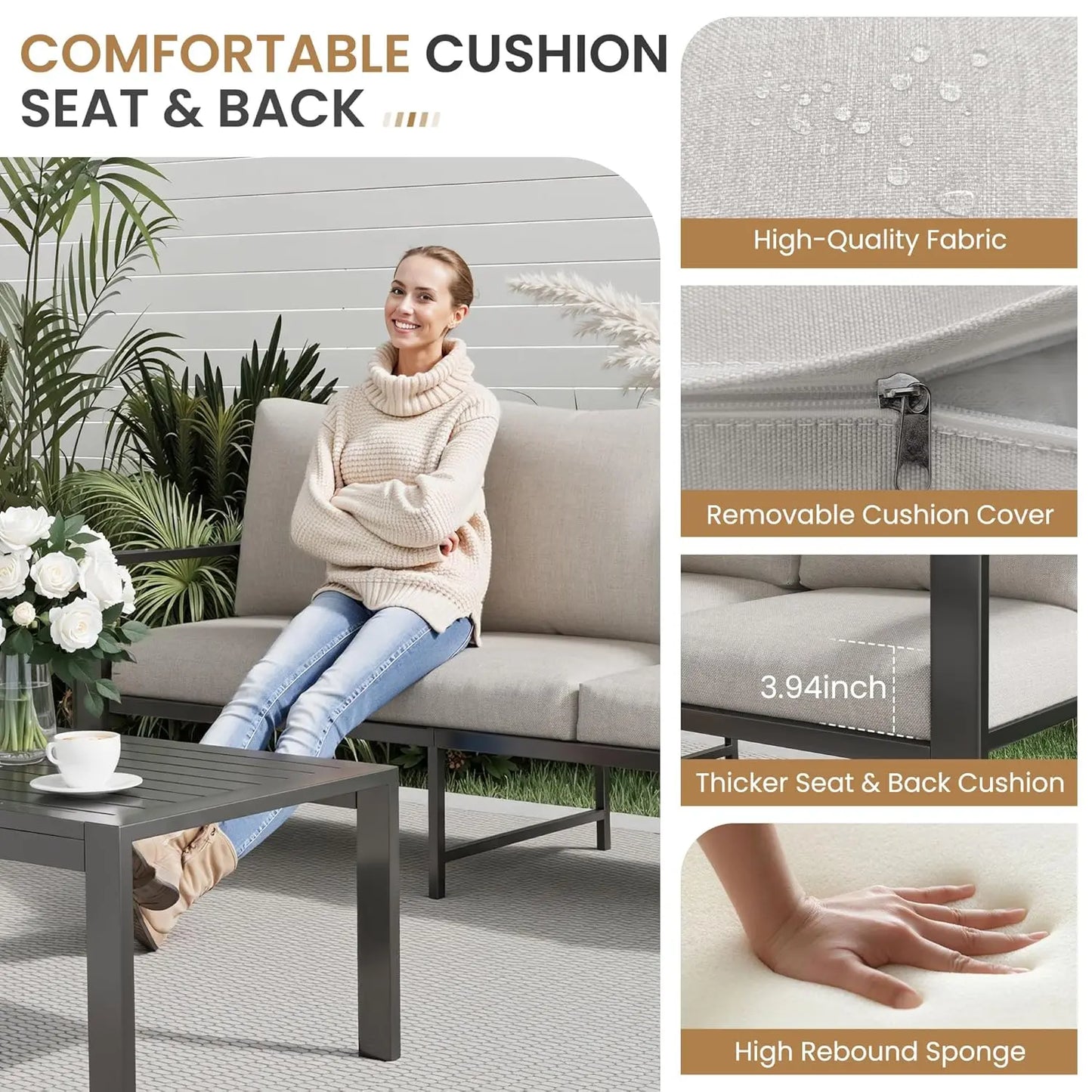 All Weather Aluminum Outdoor Patio Furniture Set With Coffee Table