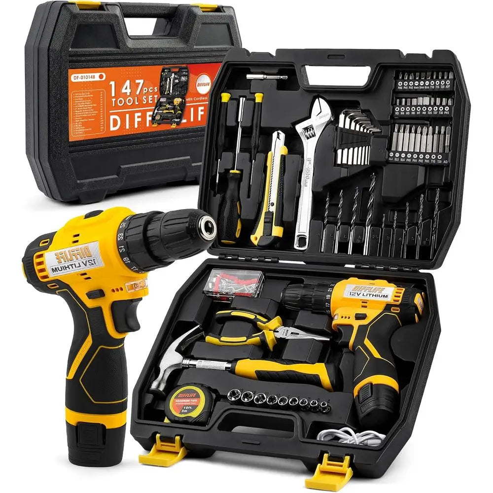 XMSJDIY 12V Drill Driver Combo Kit Cordless Power Tool Set