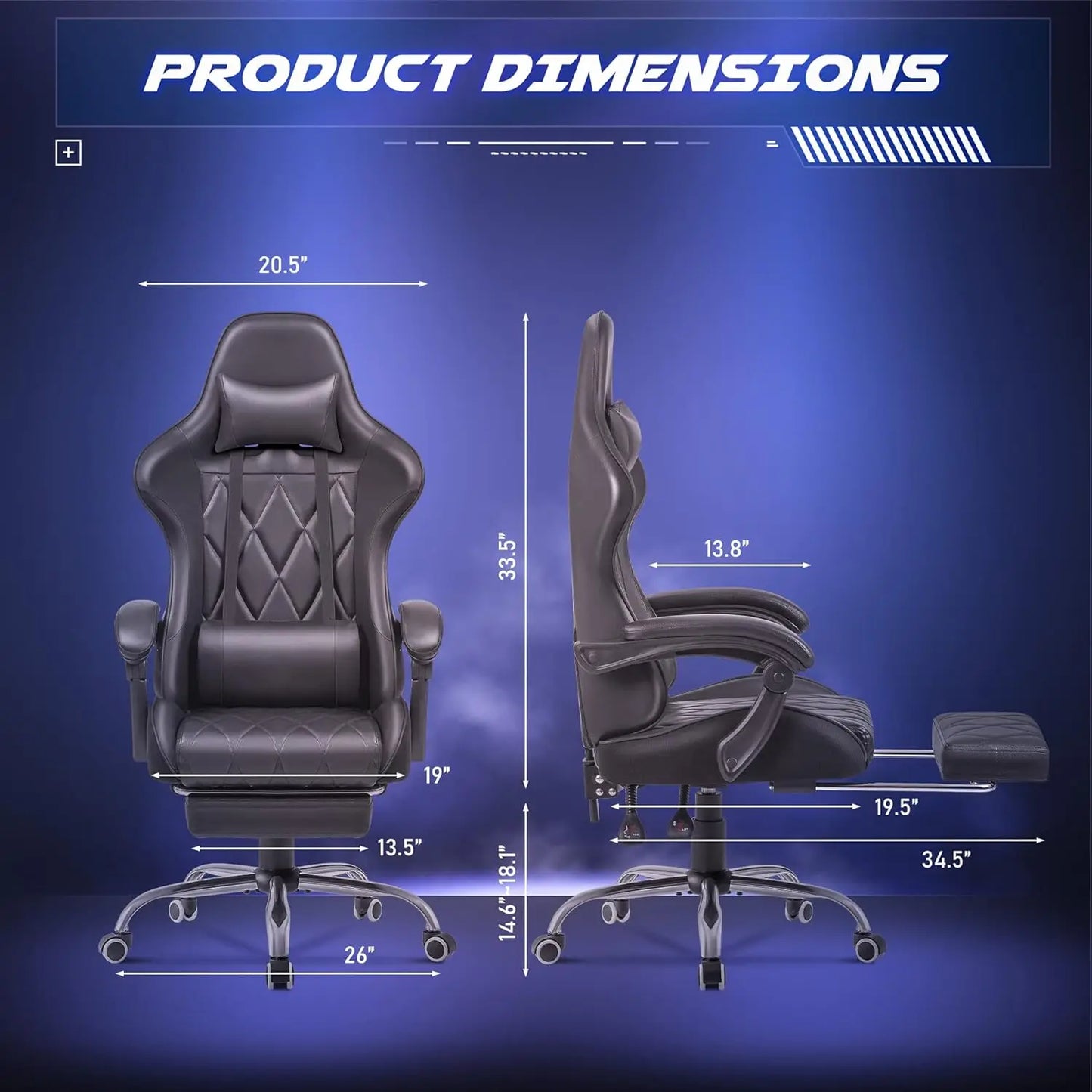 Gaming Chair With Footrest And Massage Lumbar Support